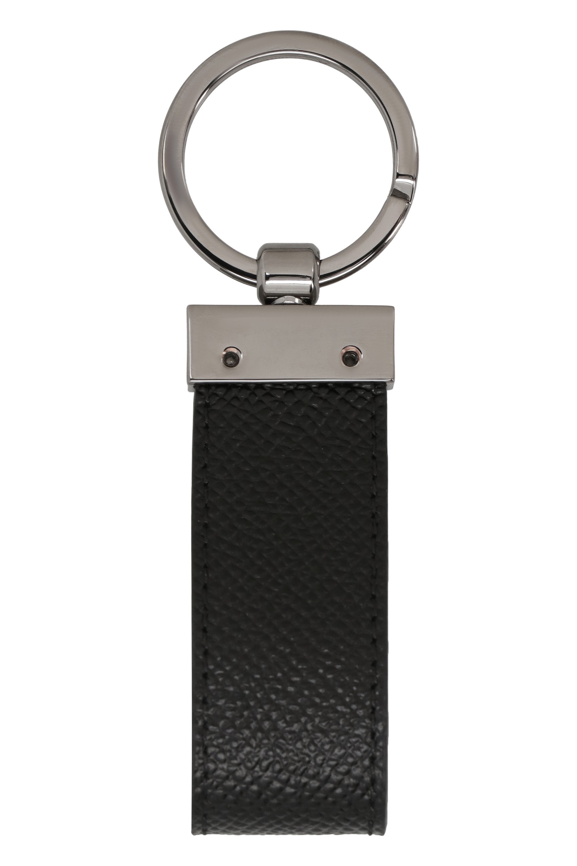 DOLCE & GABBANA Leather Logo Key Ring with Pebbled Texture