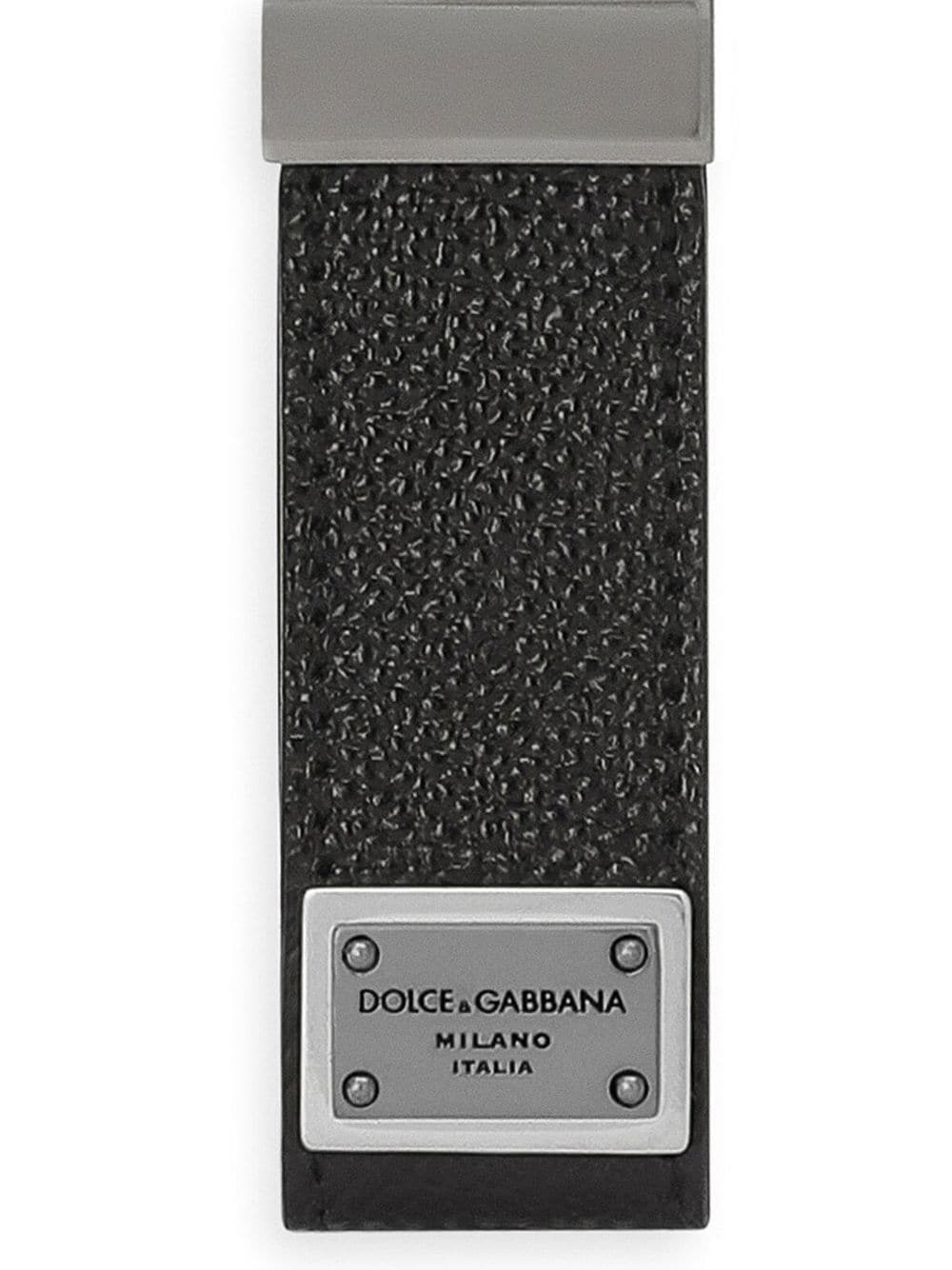 DOLCE & GABBANA Leather Logo Key Ring with Pebbled Texture