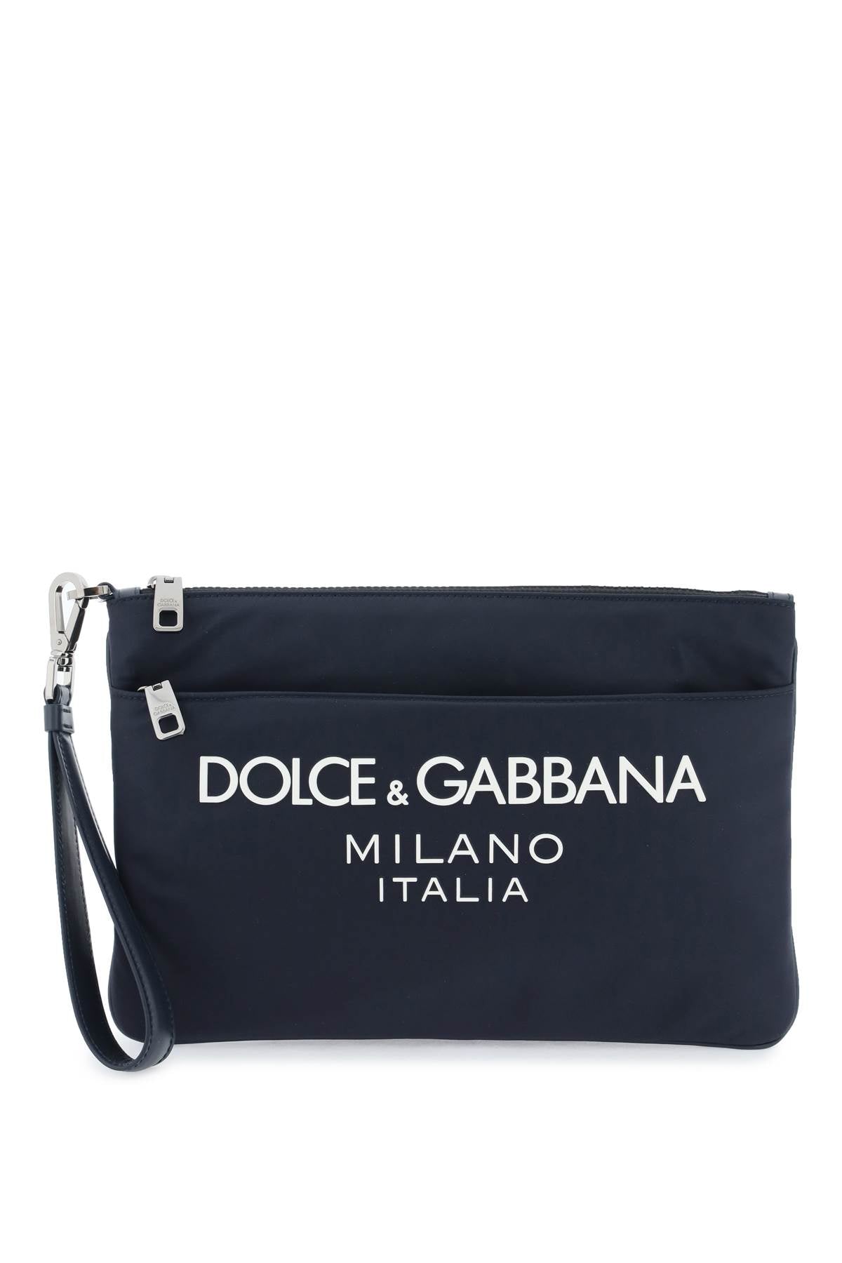 DOLCE & GABBANA Mini Nylon Pouch Handbag with Leather Details