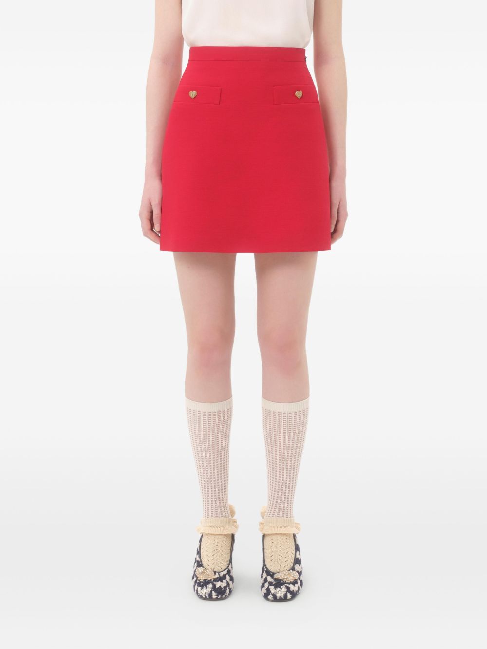 VALENTINO Wool and Silk Mini Skirt with Heart Motif
