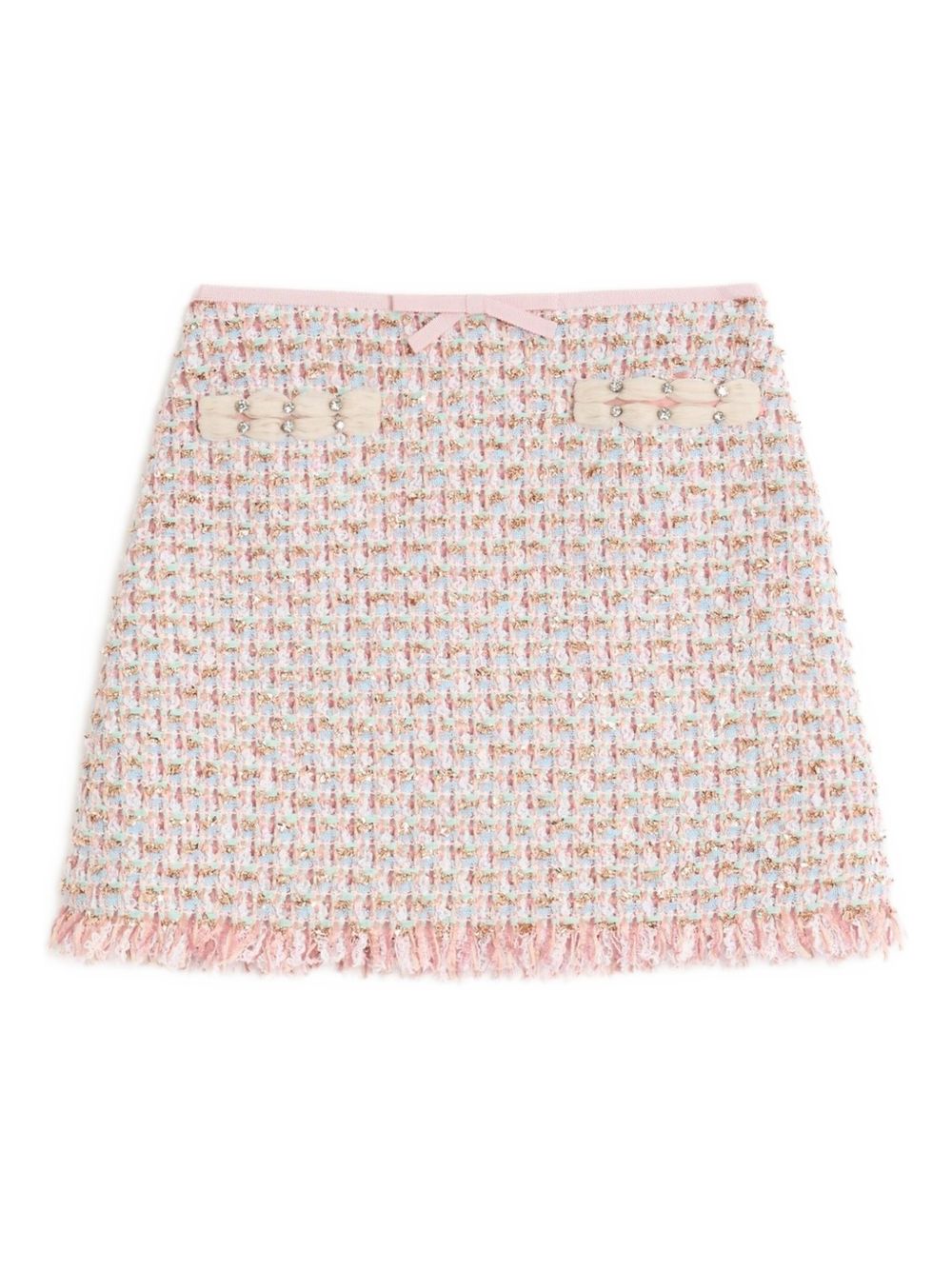VALENTINO High-Waisted Rhinestone Embellished Tweed Skirt
