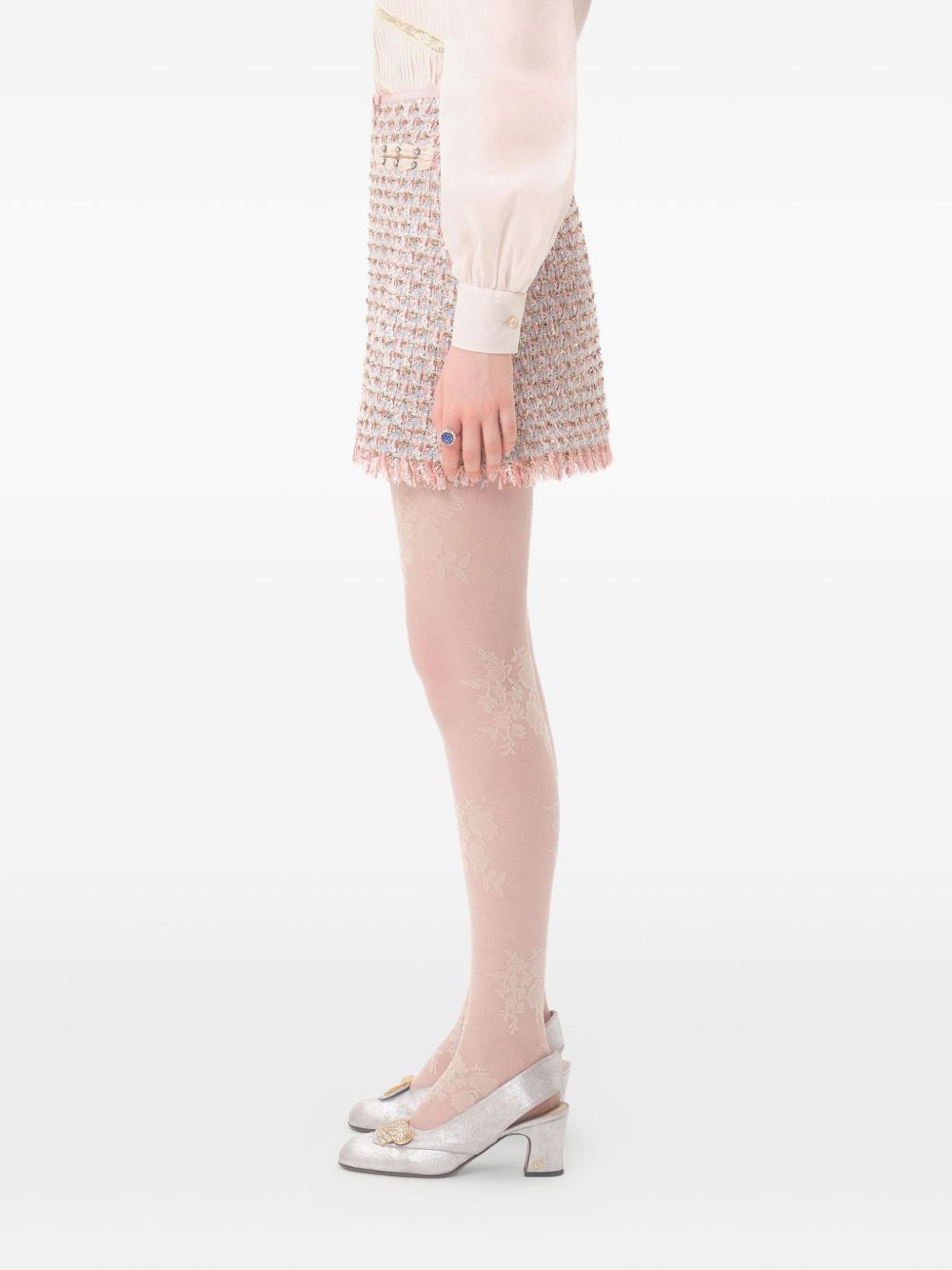 VALENTINO High-Waisted Rhinestone Embellished Tweed Skirt