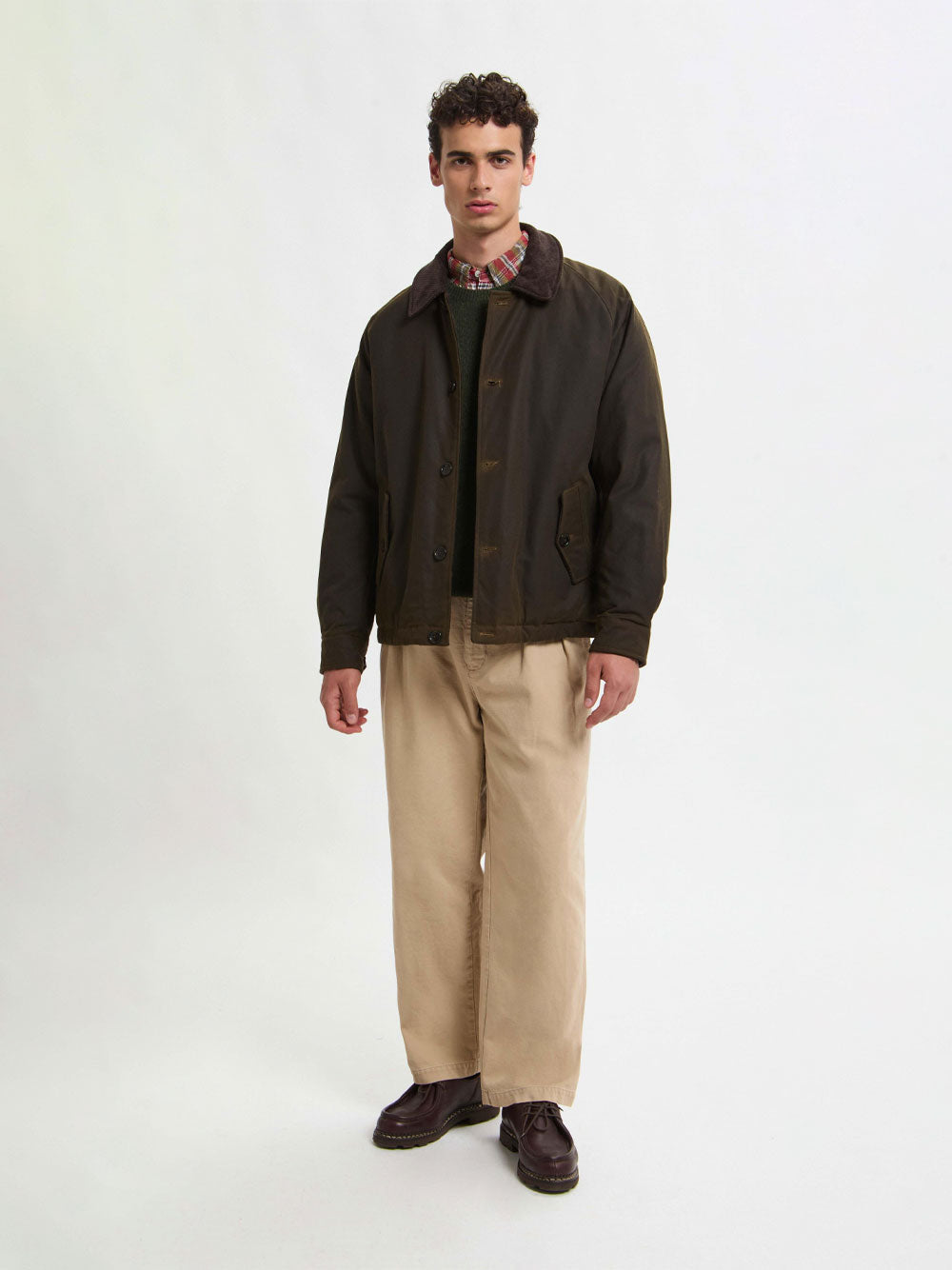 BARACUTA Waxed Deck Jacket with Teddy Bear Lining for Men