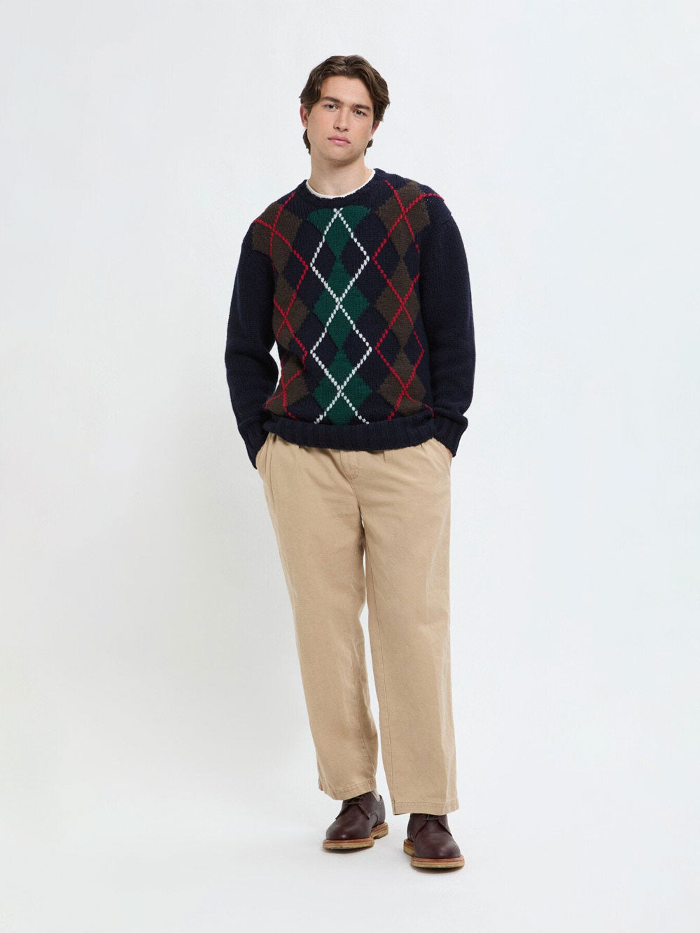 BARACUTA Oversized Argyle Crewneck Sweater