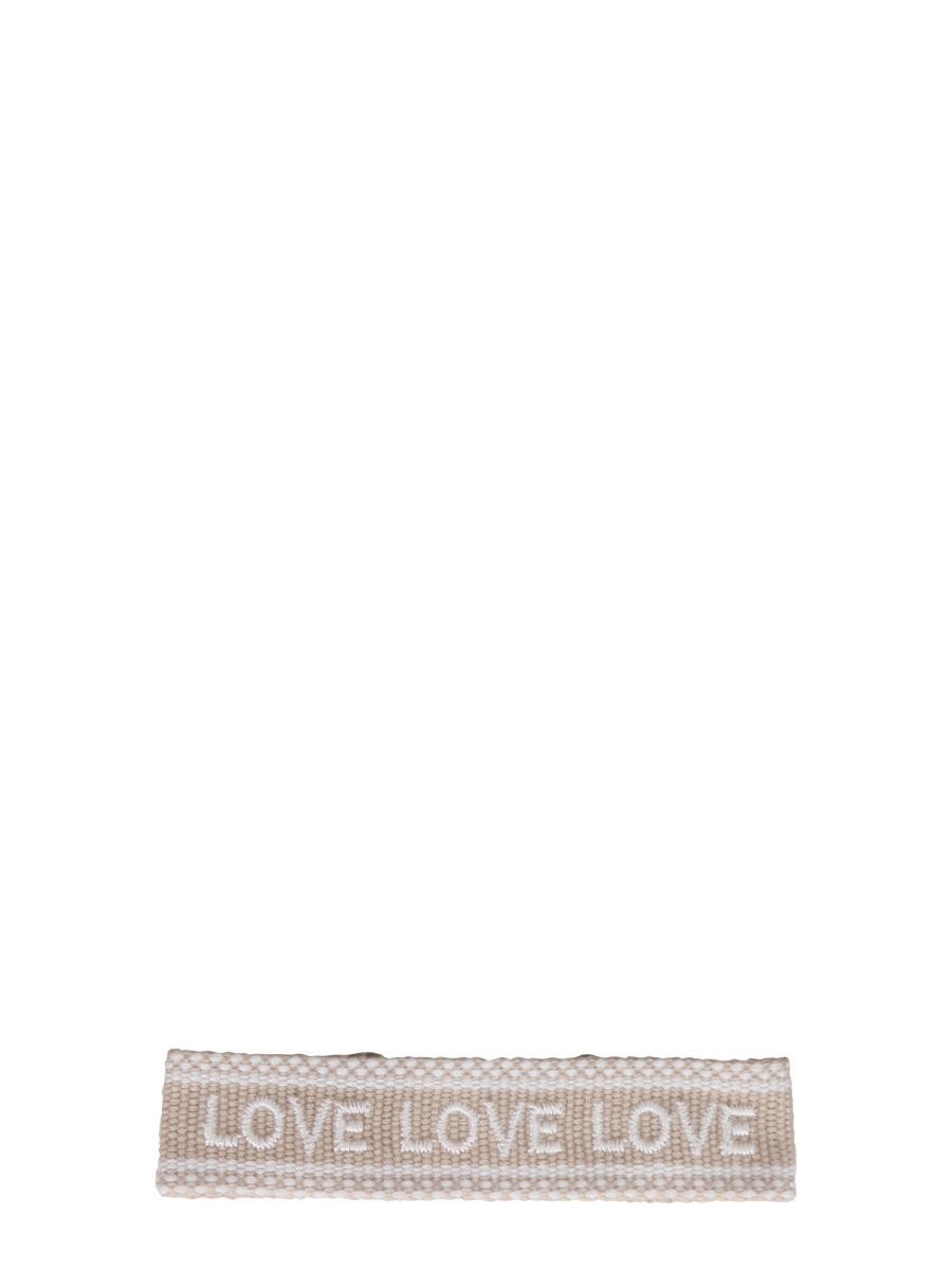 LABEL K Braided Fabric Bracelet with Embroidered 'LOVE LOVE LOVE'