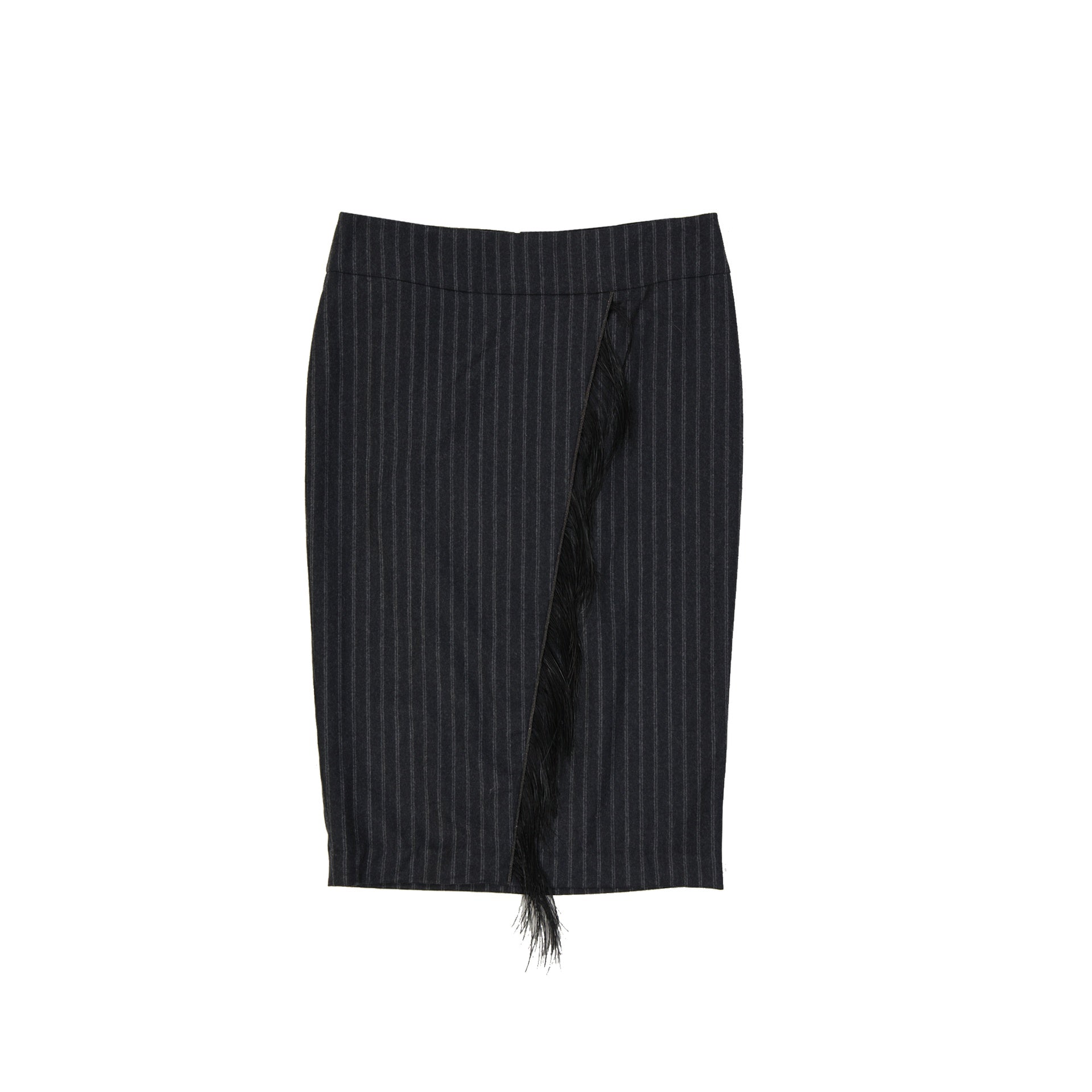 BRUNELLO CUCINELLI Wool Striped Skirt with Deep Vent for Women