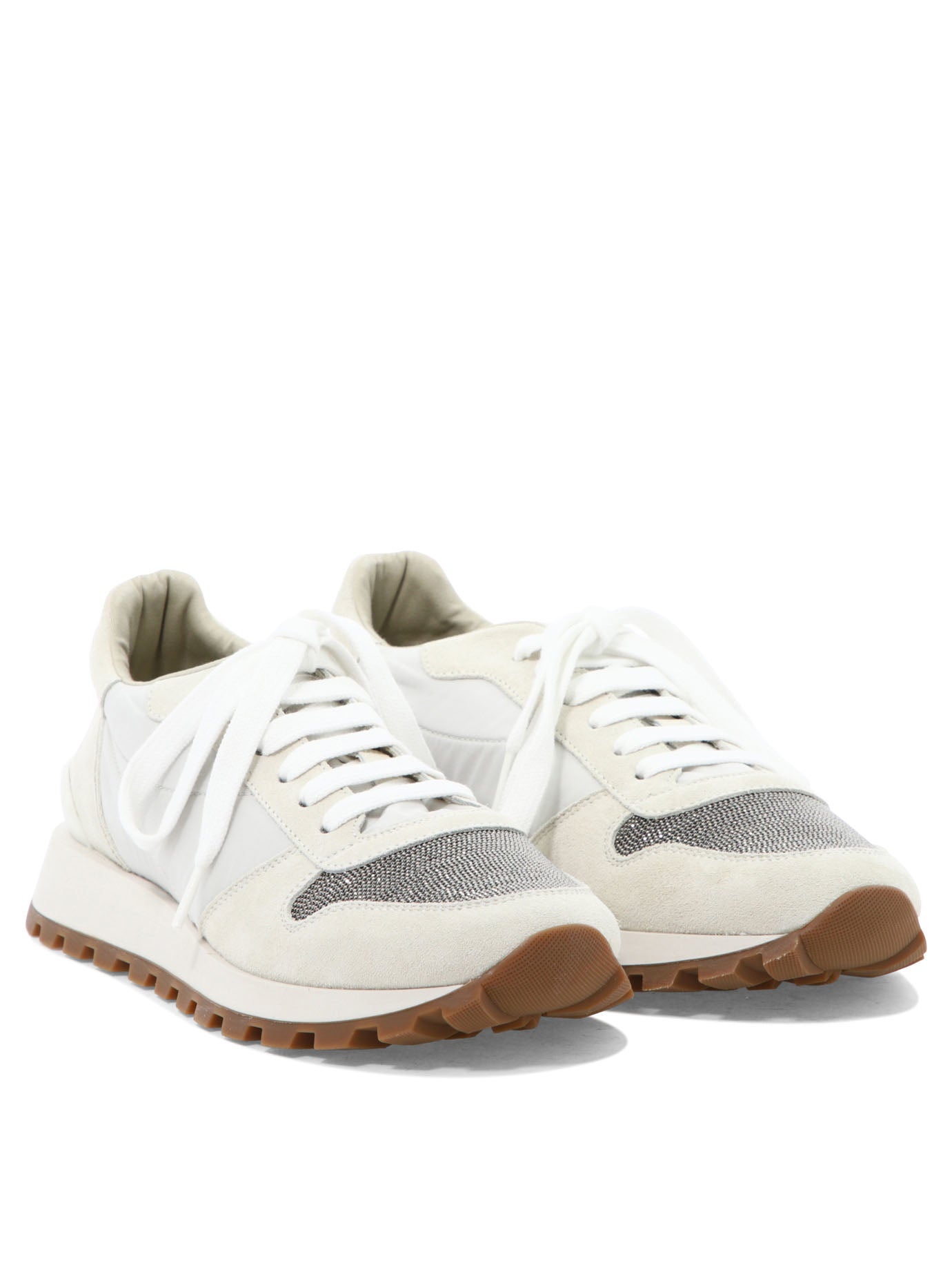 BRUNELLO CUCINELLI Elegant Soft Fabric Sneakers with Precious Toe - Women's