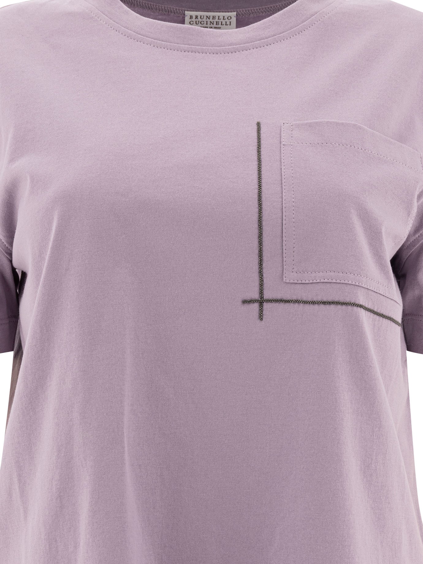 BRUNELLO CUCINELLI Women's Cotton T-Shirt with Shiny Pocket Detail