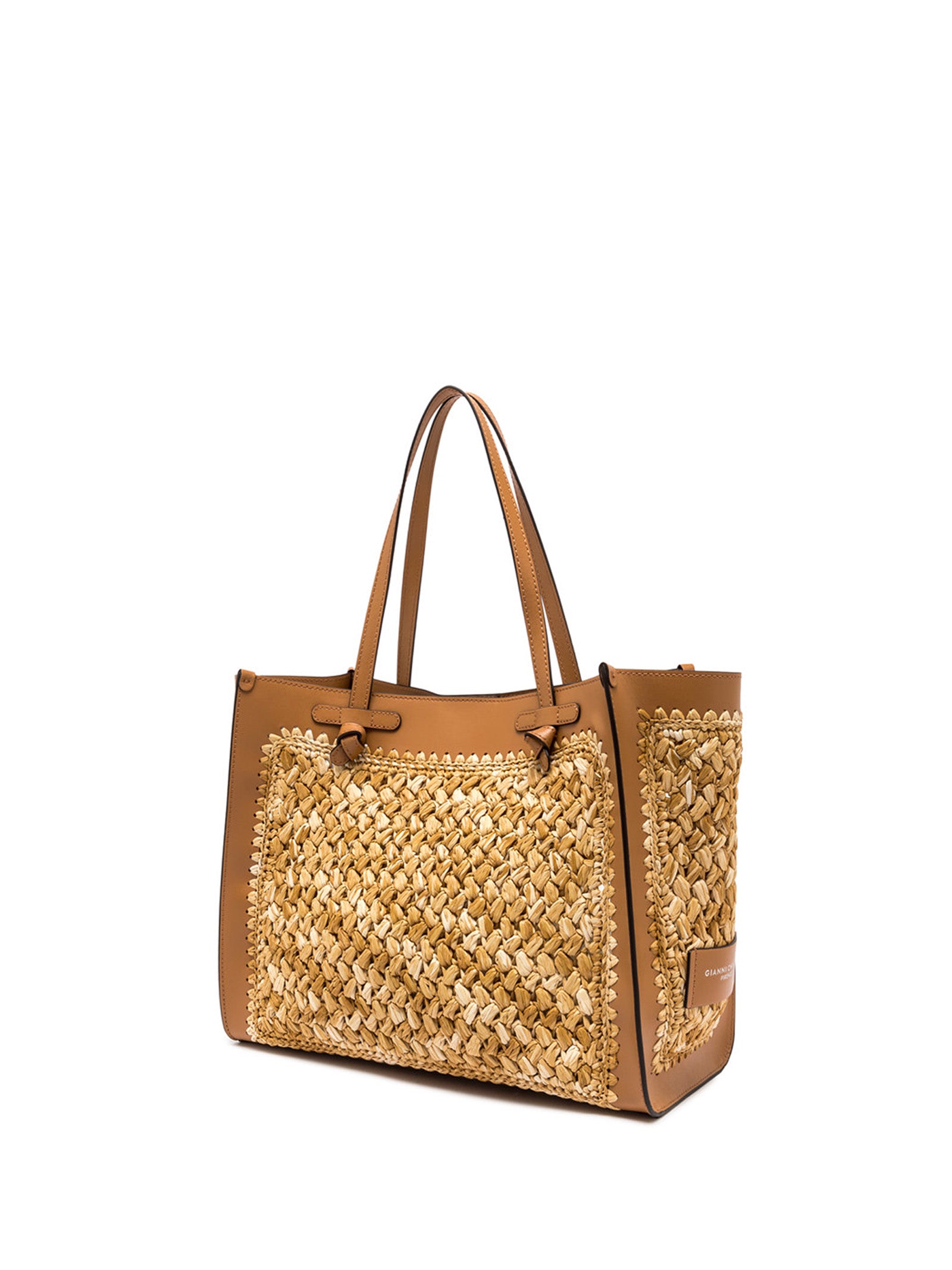 GIANNI CHIARINI Marcella Raffia Shopping Handbag with Crochet Work