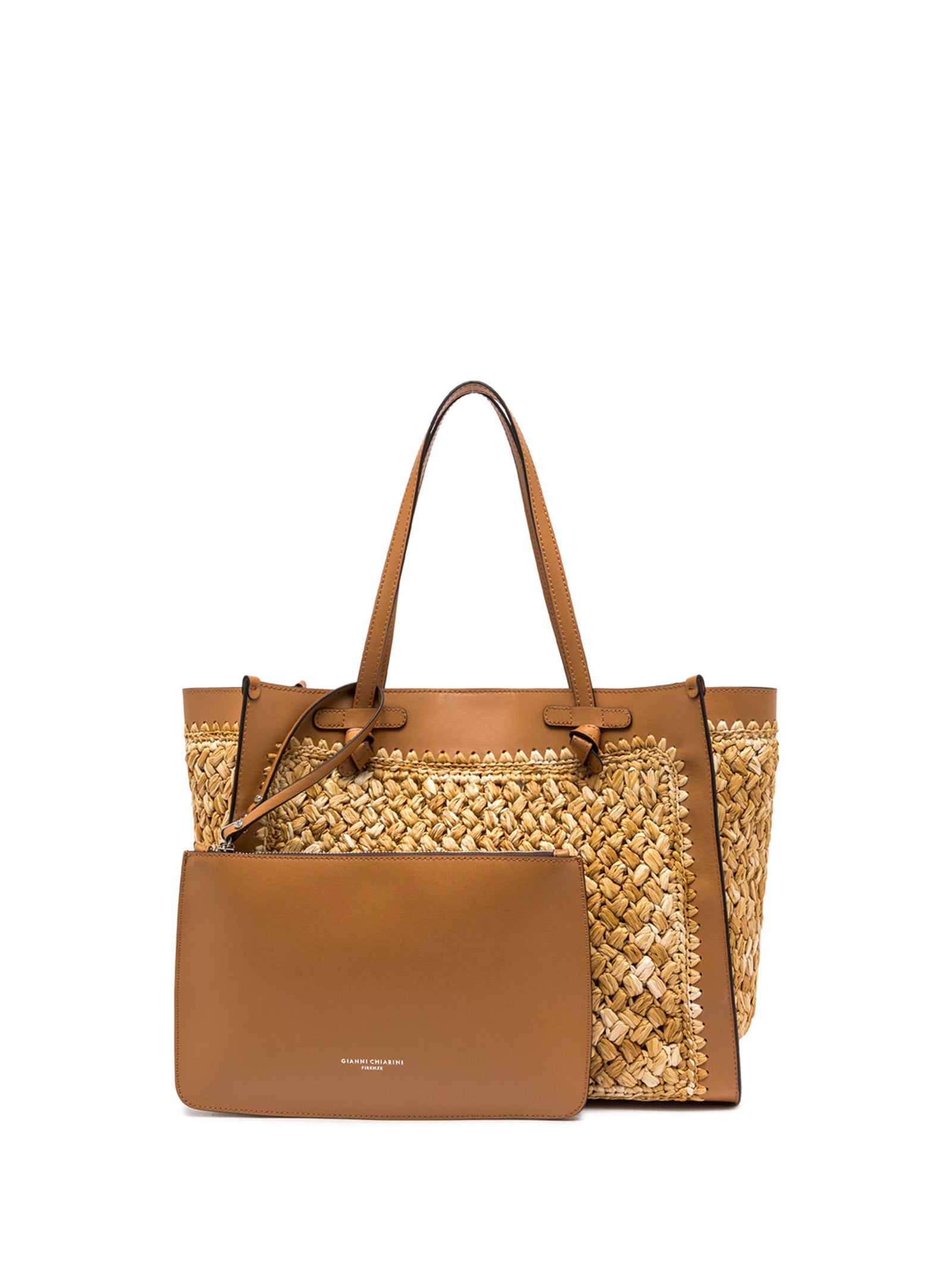 GIANNI CHIARINI Marcella Raffia Shopping Handbag with Crochet Work