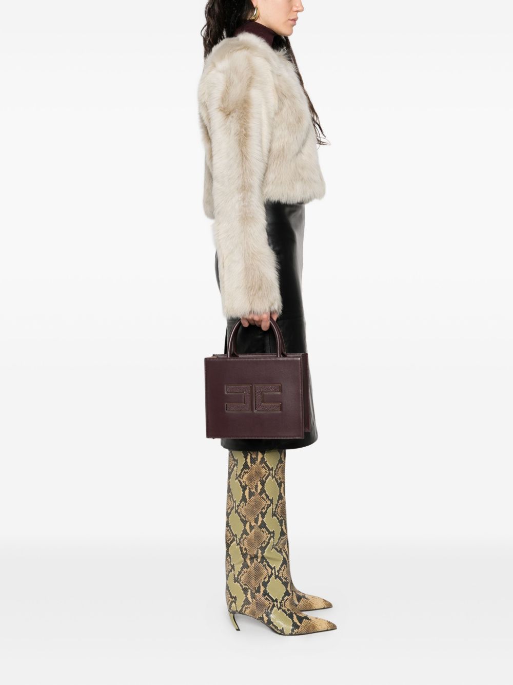 ELISABETTA FRANCHI Logo Embossed Handbag with Detachable Strap