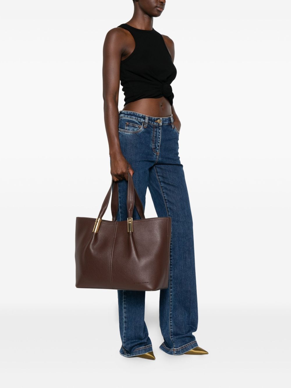 ELISABETTA FRANCHI Structured Handbag with Top Handles and Gold-Tone Clasp