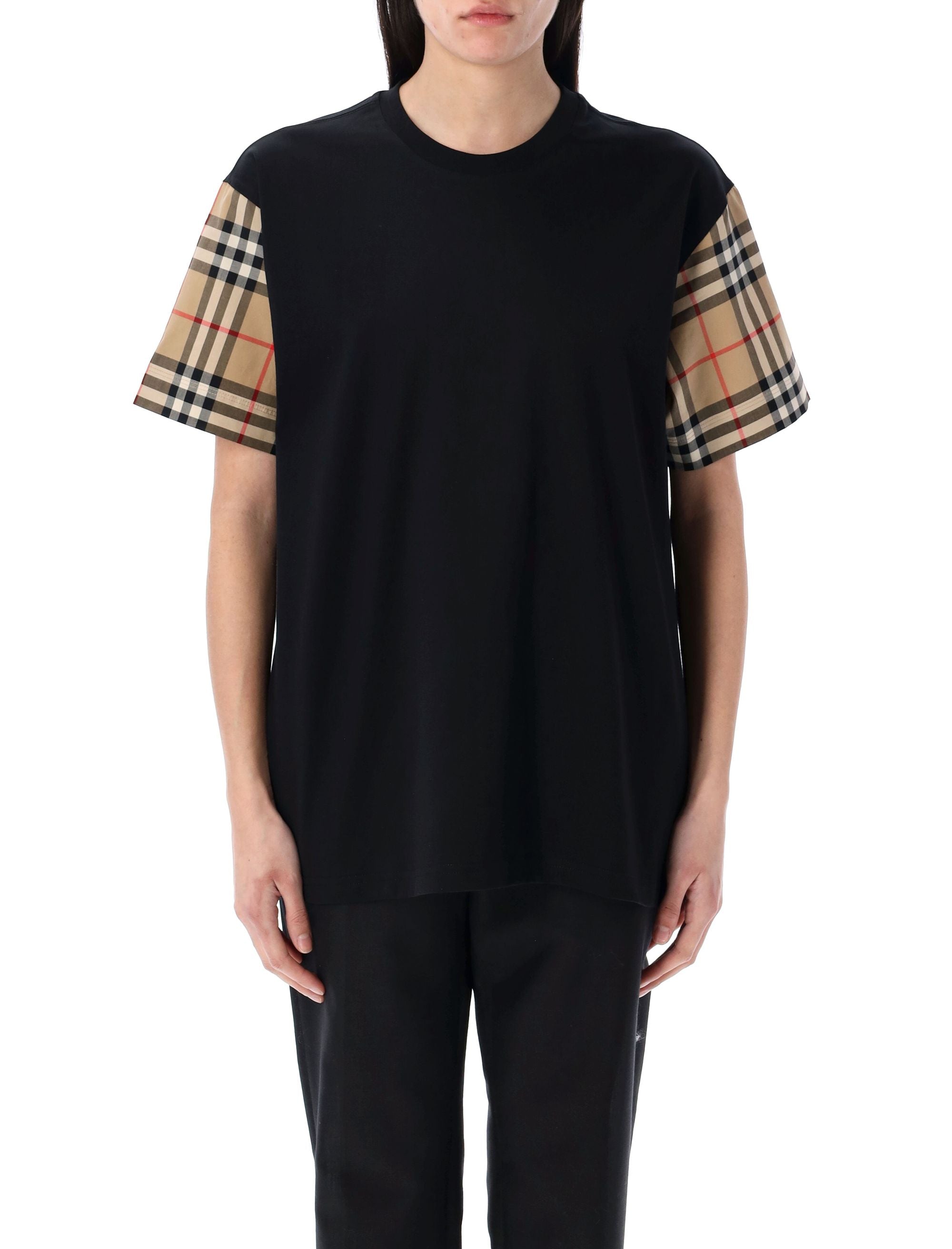 BURBERRY Check Sleeve Cotton T-Shirt