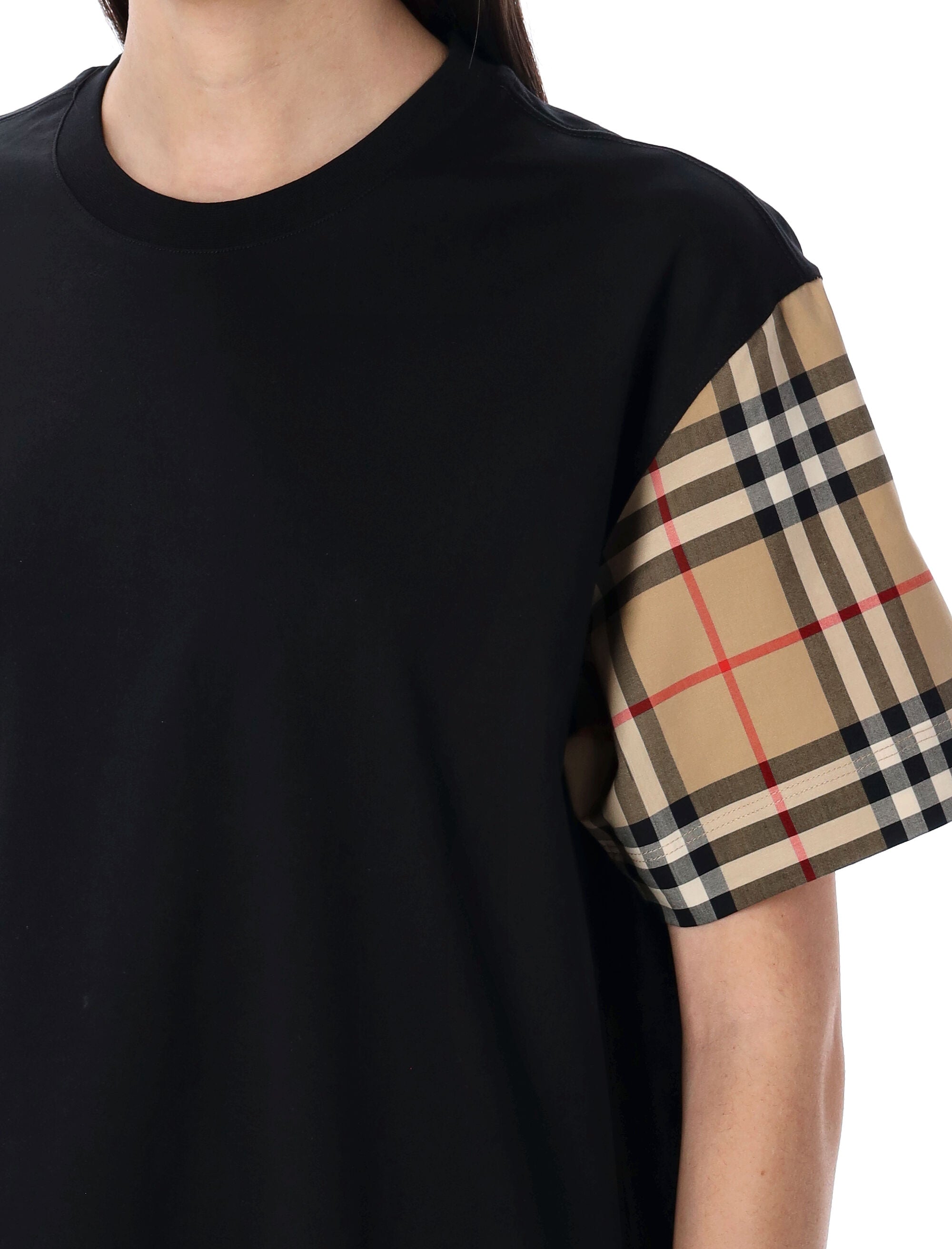BURBERRY Check Sleeve Cotton T-Shirt