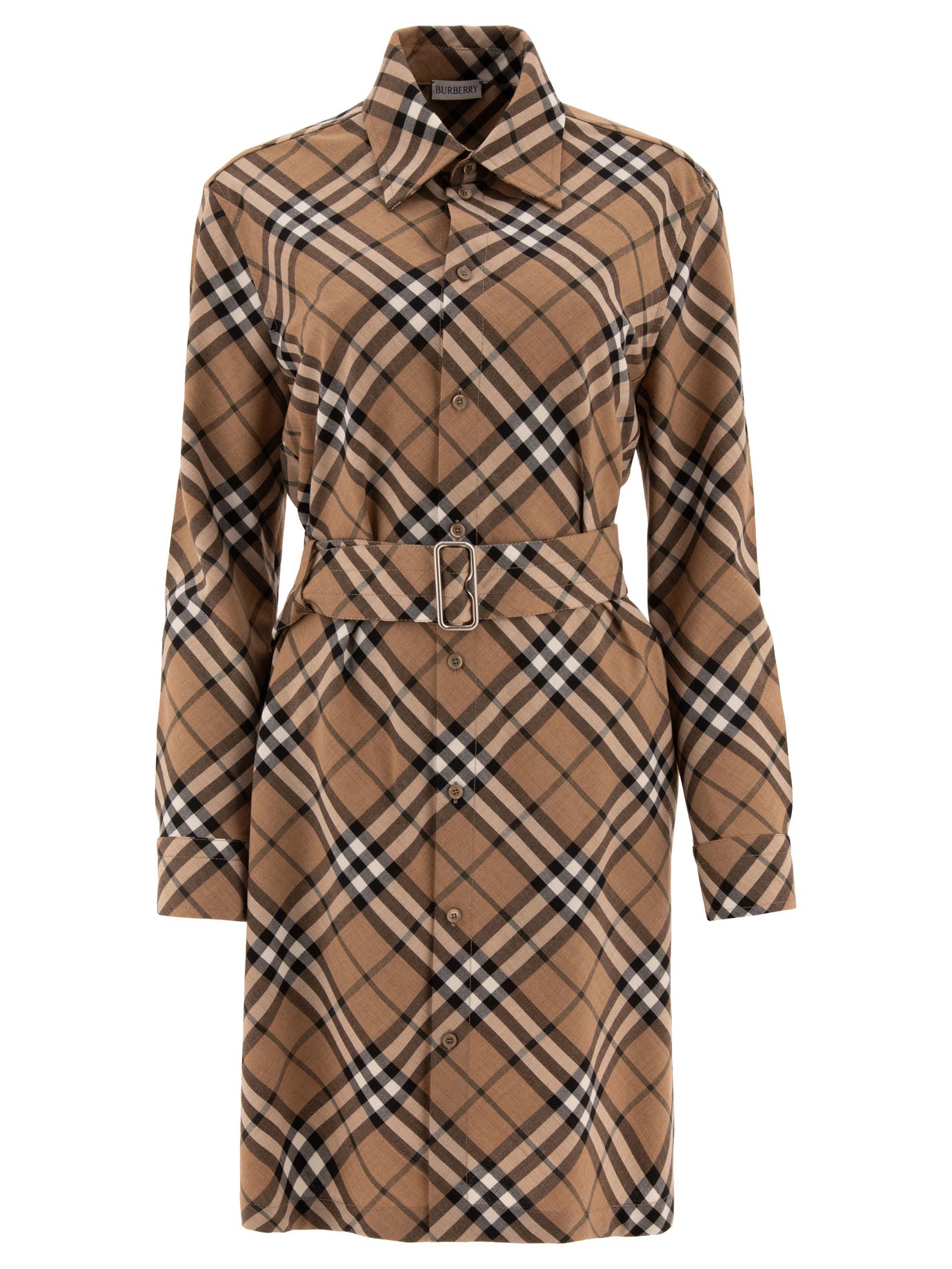 BURBERRY Check Wool Blend Shirt Dress