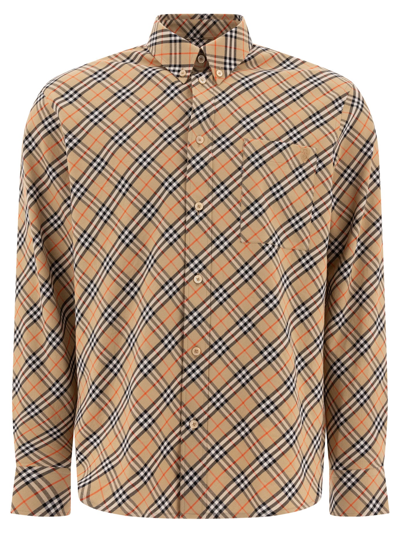 BURBERRY Cotton Check Shirt with Button-Down Collar for Men