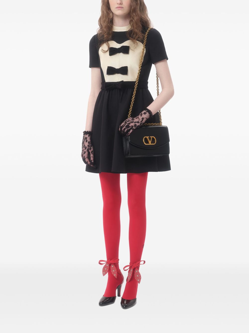 VALENTINO Elegant Wool and Silk Blend Mini Dress with Bow Detailing