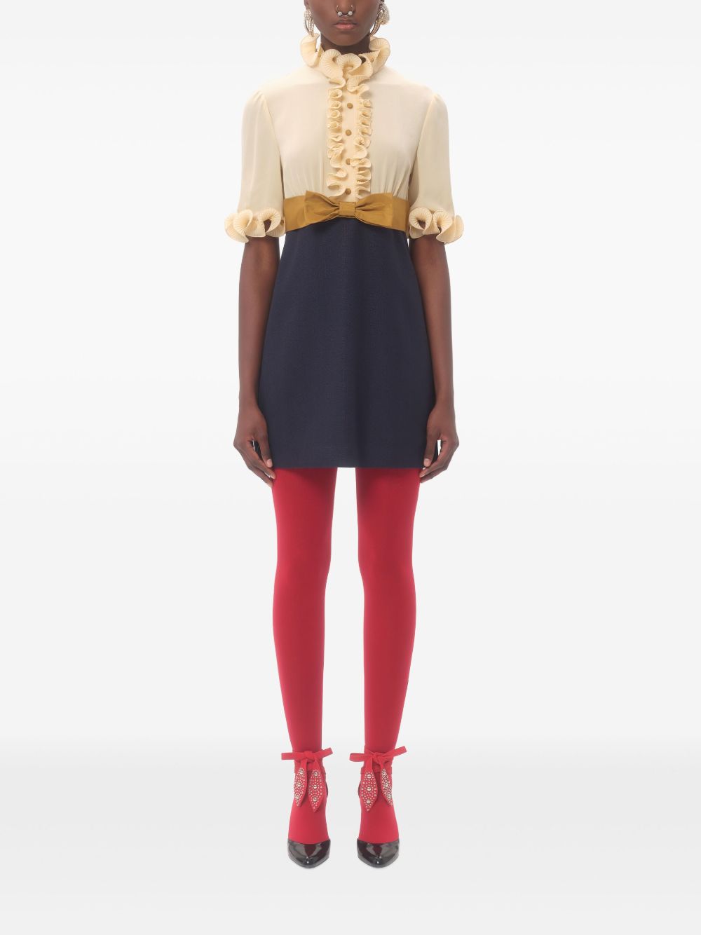 VALENTINO Ruffled Detail Mini Dress with Bow