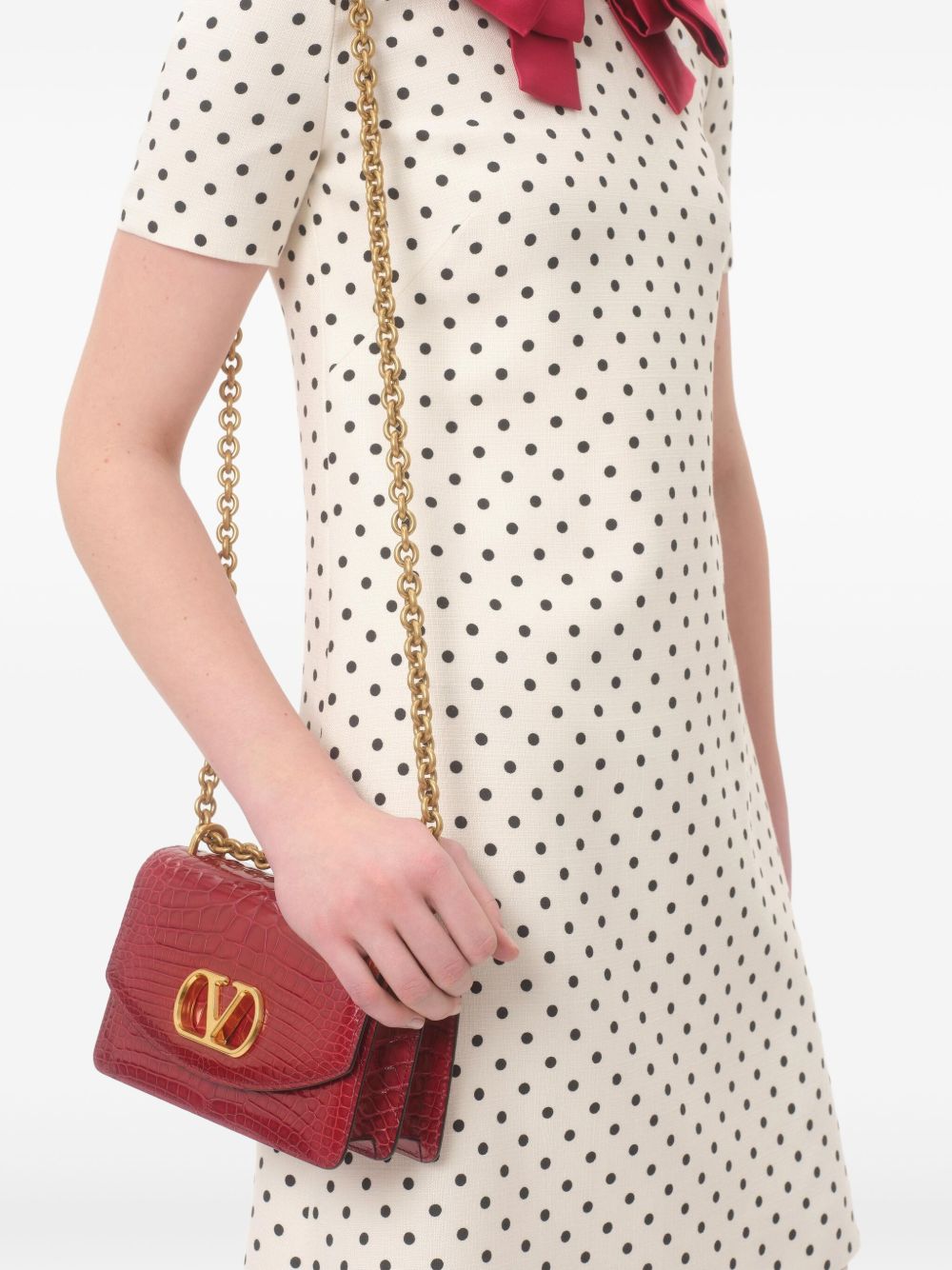 VALENTINO Dotted Mini Dress with Bow Detailing