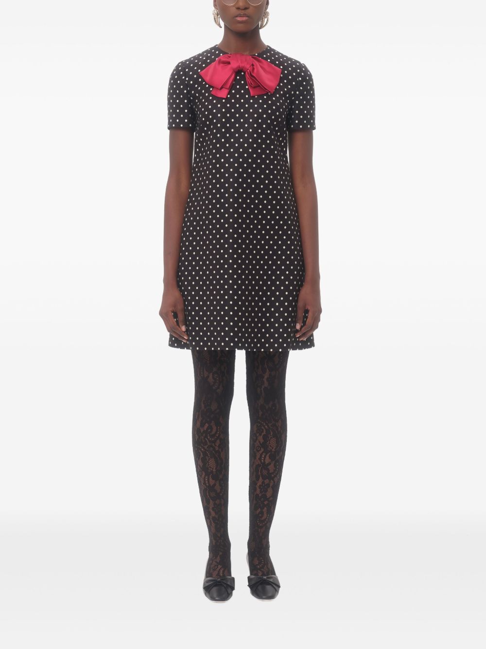 VALENTINO Chic Dotted Mini Dress with Bow Detailing