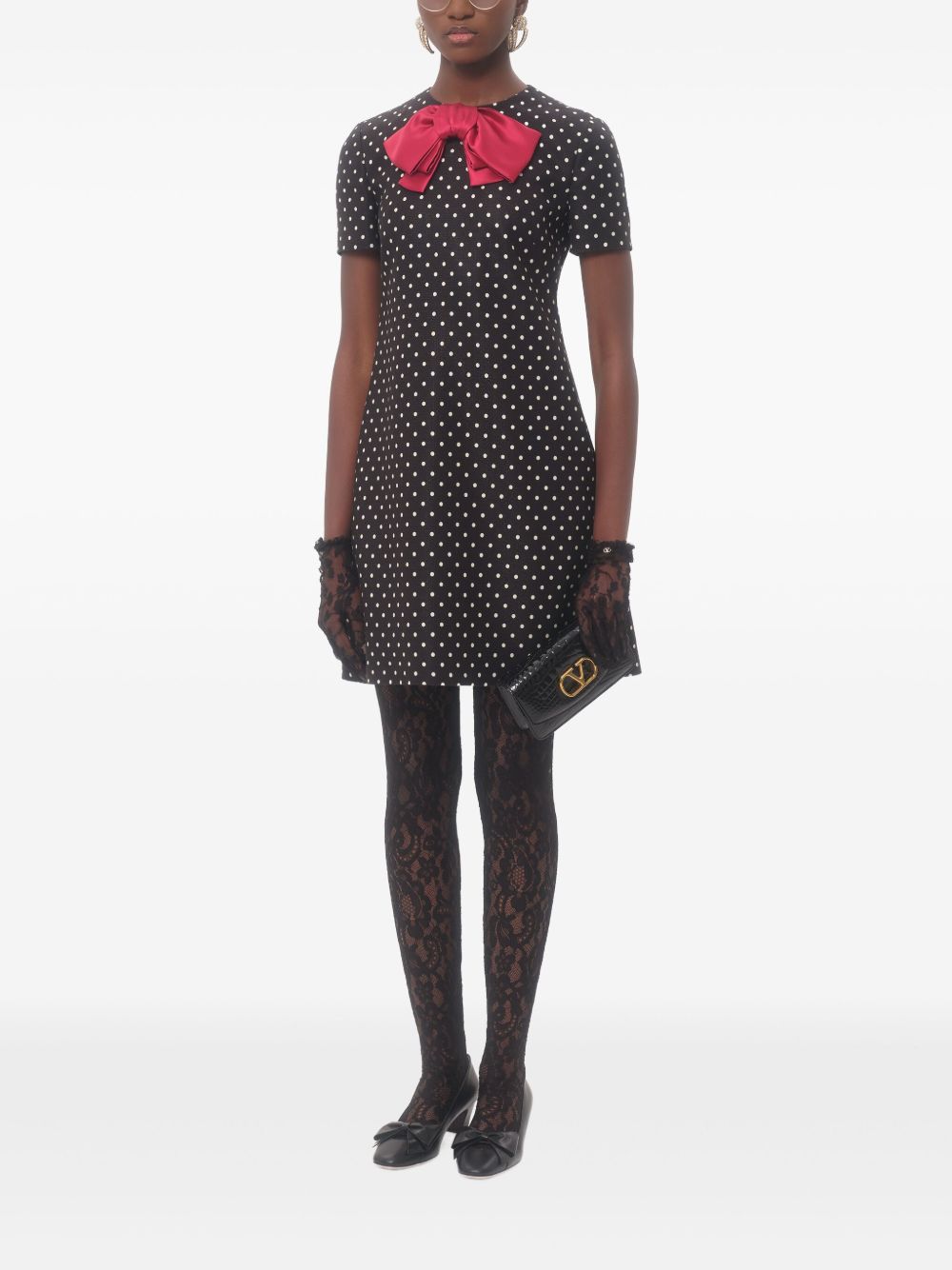 VALENTINO Chic Dotted Mini Dress with Bow Detailing