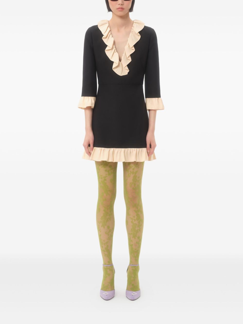 VALENTINO Wool and Silk Ruffle Trim Mini Dress
