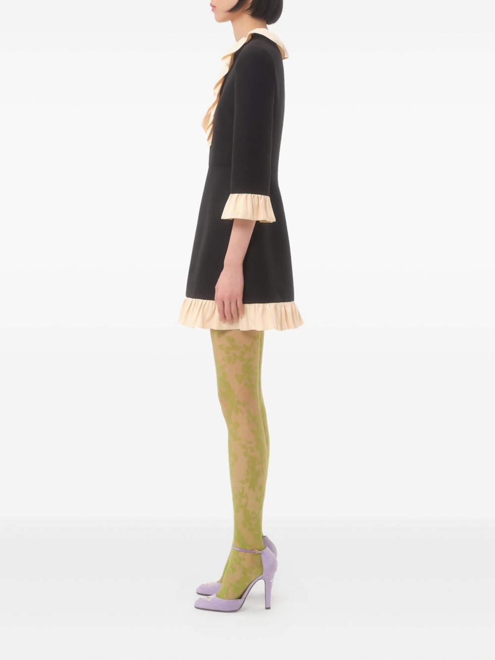 VALENTINO Wool and Silk Ruffle Trim Mini Dress