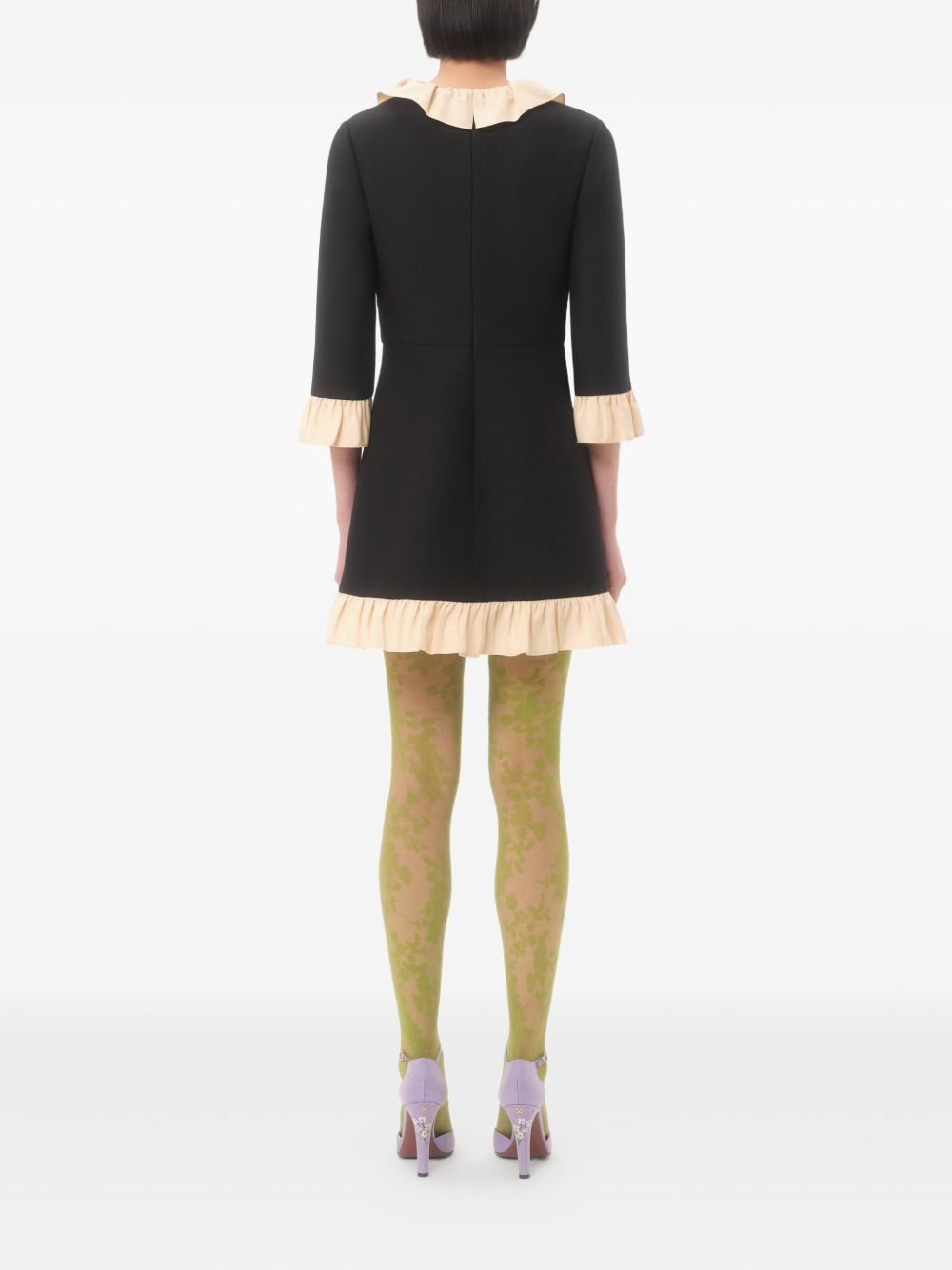 VALENTINO Wool and Silk Ruffle Trim Mini Dress
