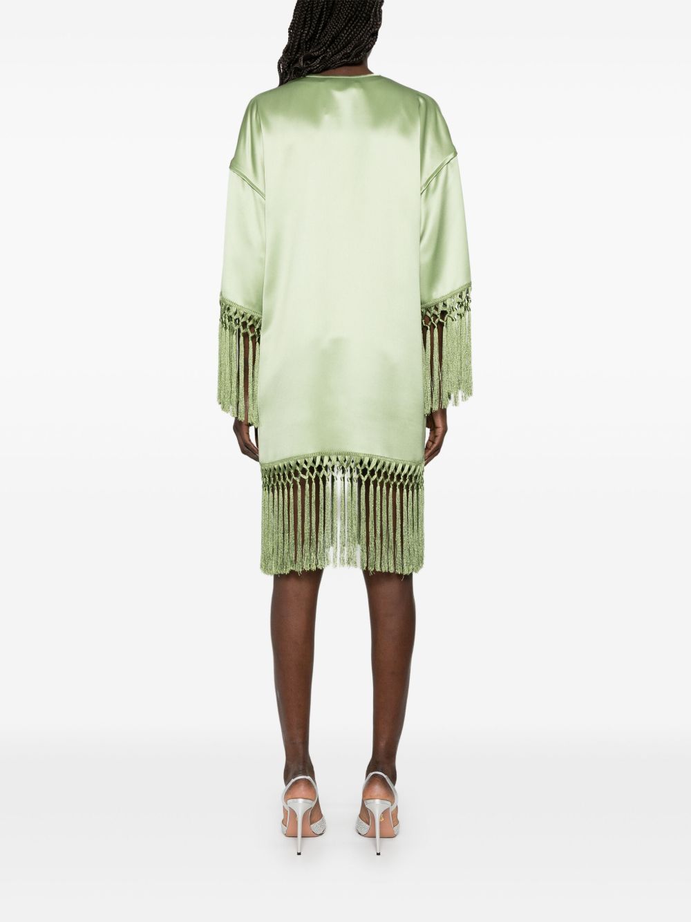 VALENTINO Silk Tunic Dress with V-Neck and Tasselled Edges
