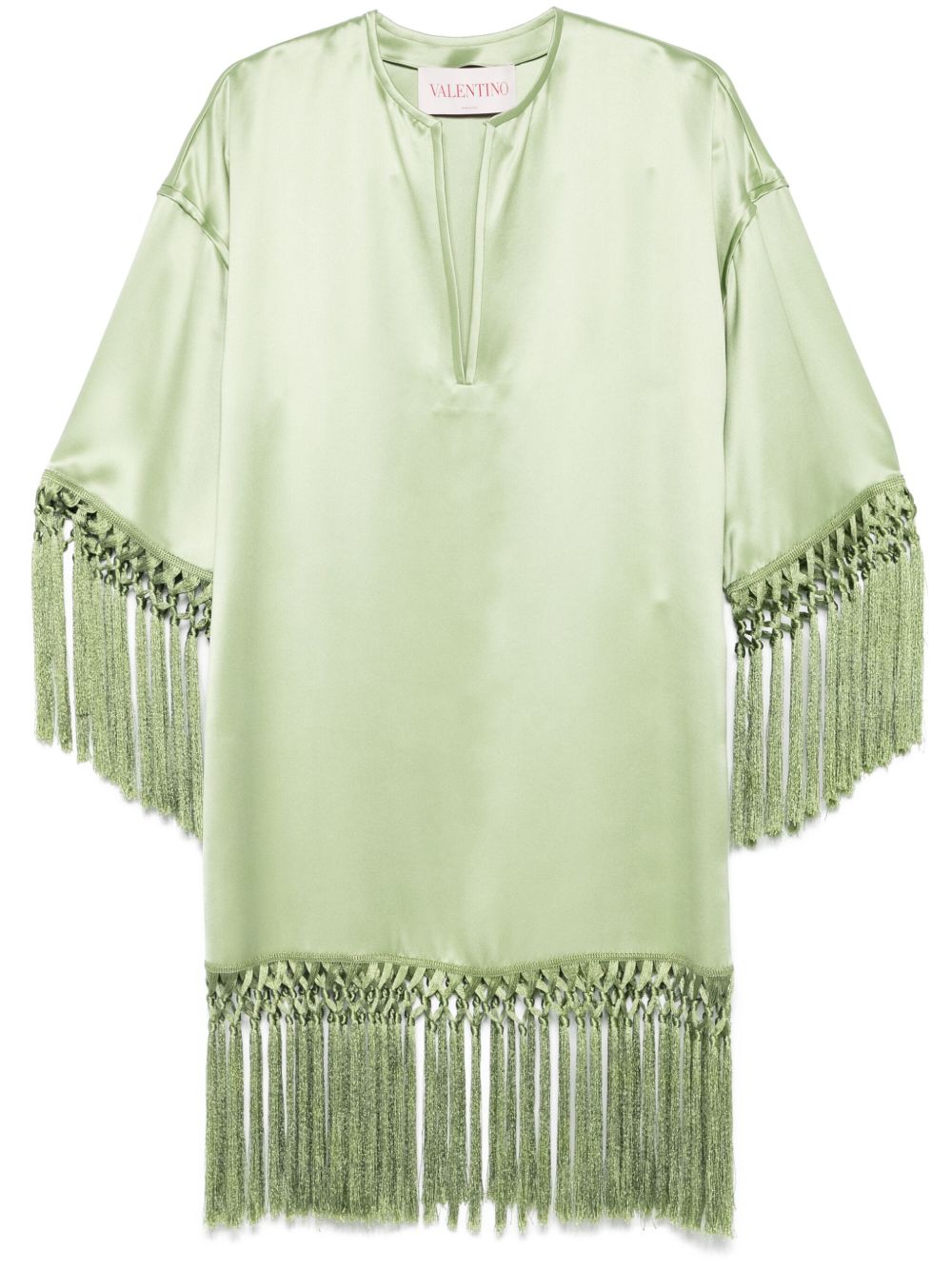VALENTINO Silk Tunic Dress with V-Neck and Tasselled Edges