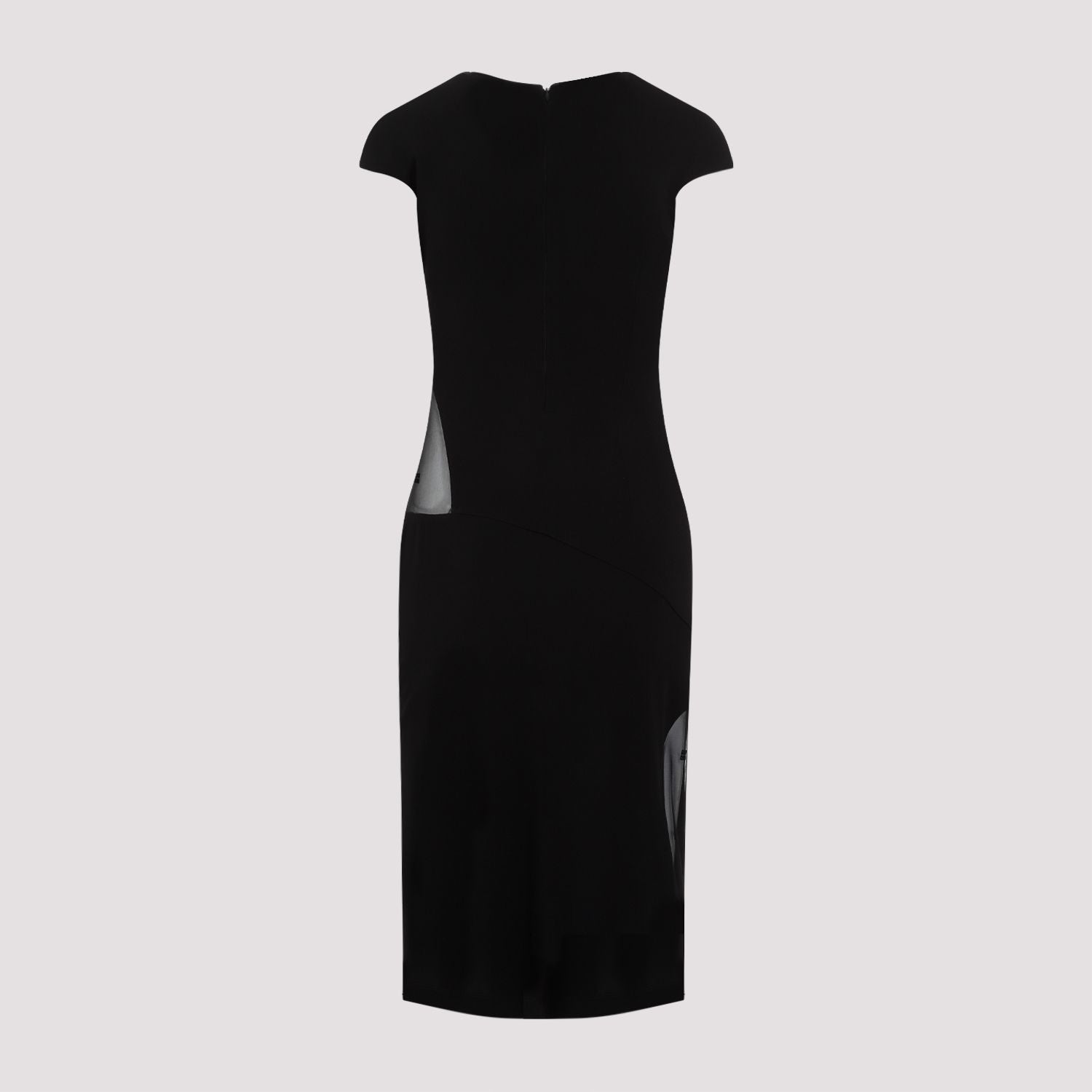 GIVENCHY Crepe Dress with Tulle Inserts and Front Slit Hem