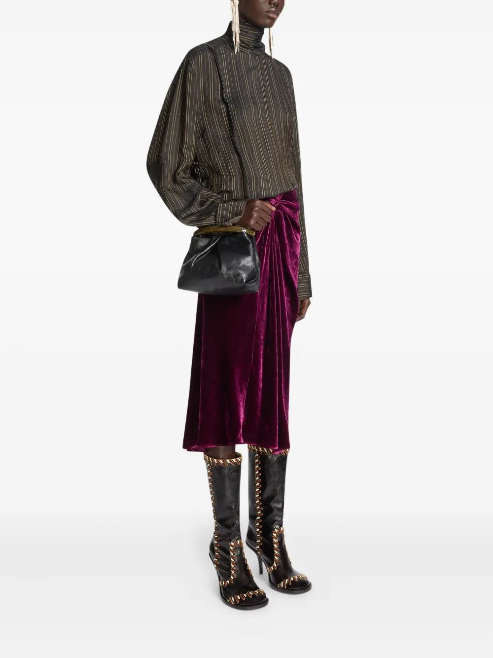 DRIES VAN NOTEN Pleated Leather Handbag with Resin Top Handle