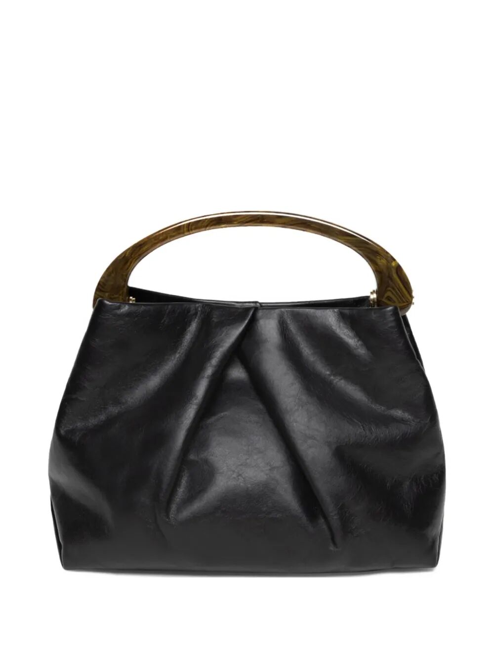 DRIES VAN NOTEN Pleated Leather Handbag with Resin Top Handle
