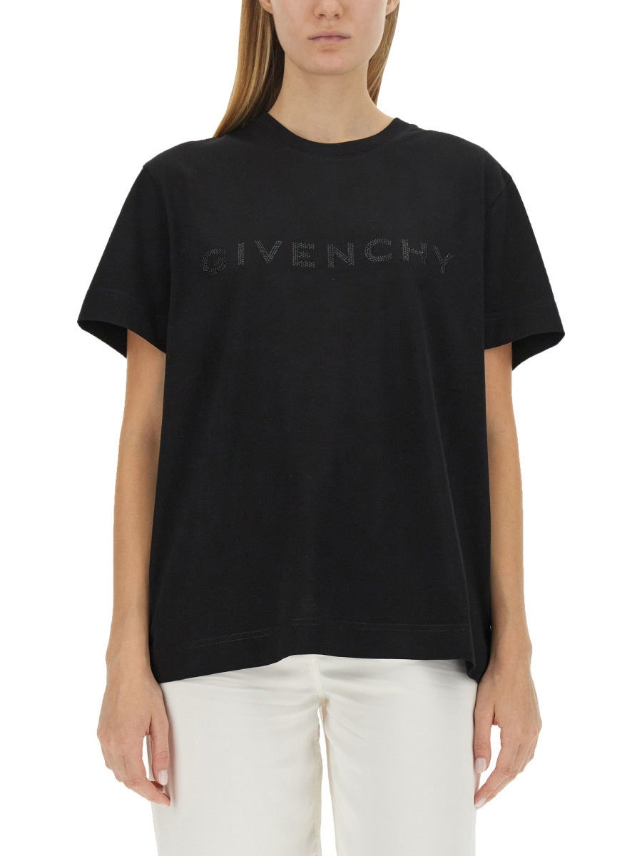GIVENCHY Rhinestone Logo Cotton T-Shirt