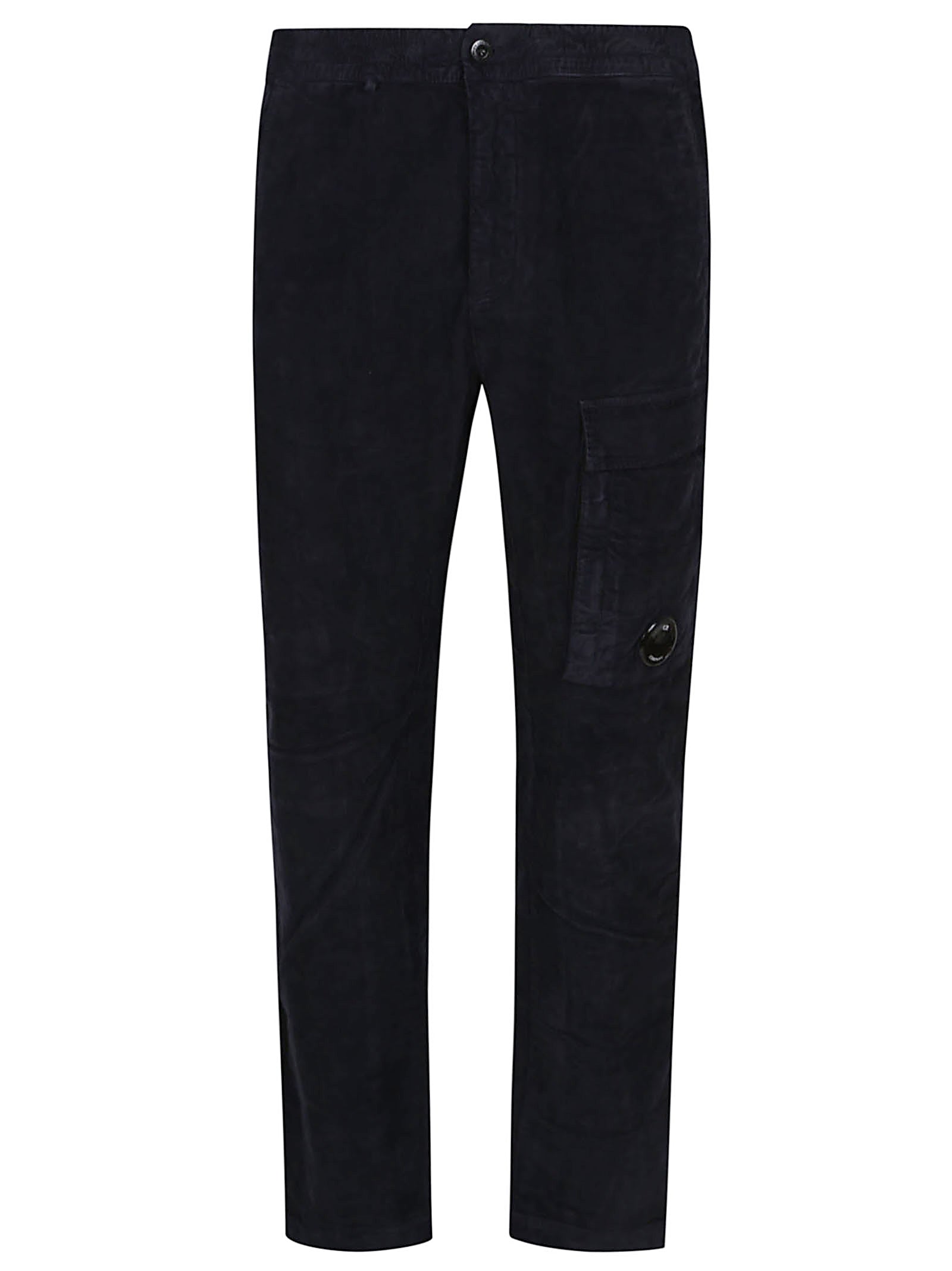 C.P. COMPANY Regular Fit Stretch Velvet Trousers with Iconic Lens Detail