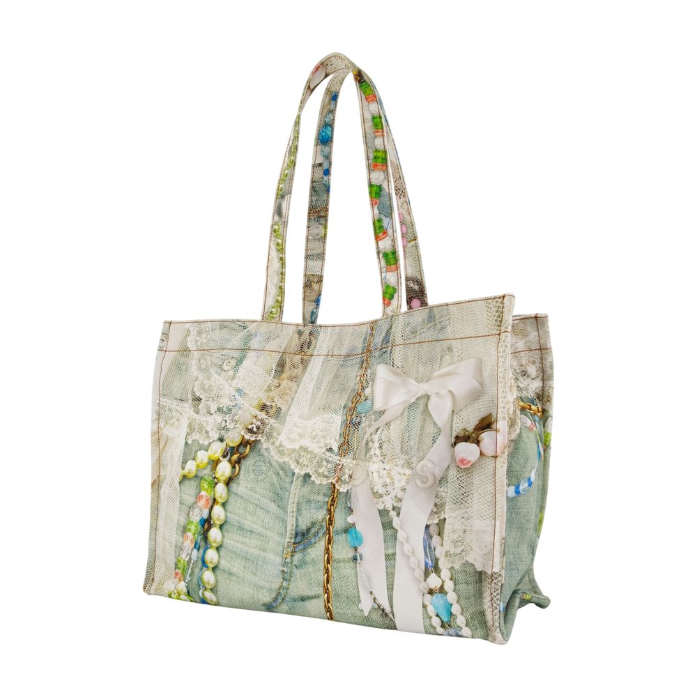 ACNE STUDIOS Printed Cotton Tote Handbag with Lace Embellishment - Double Top Handles