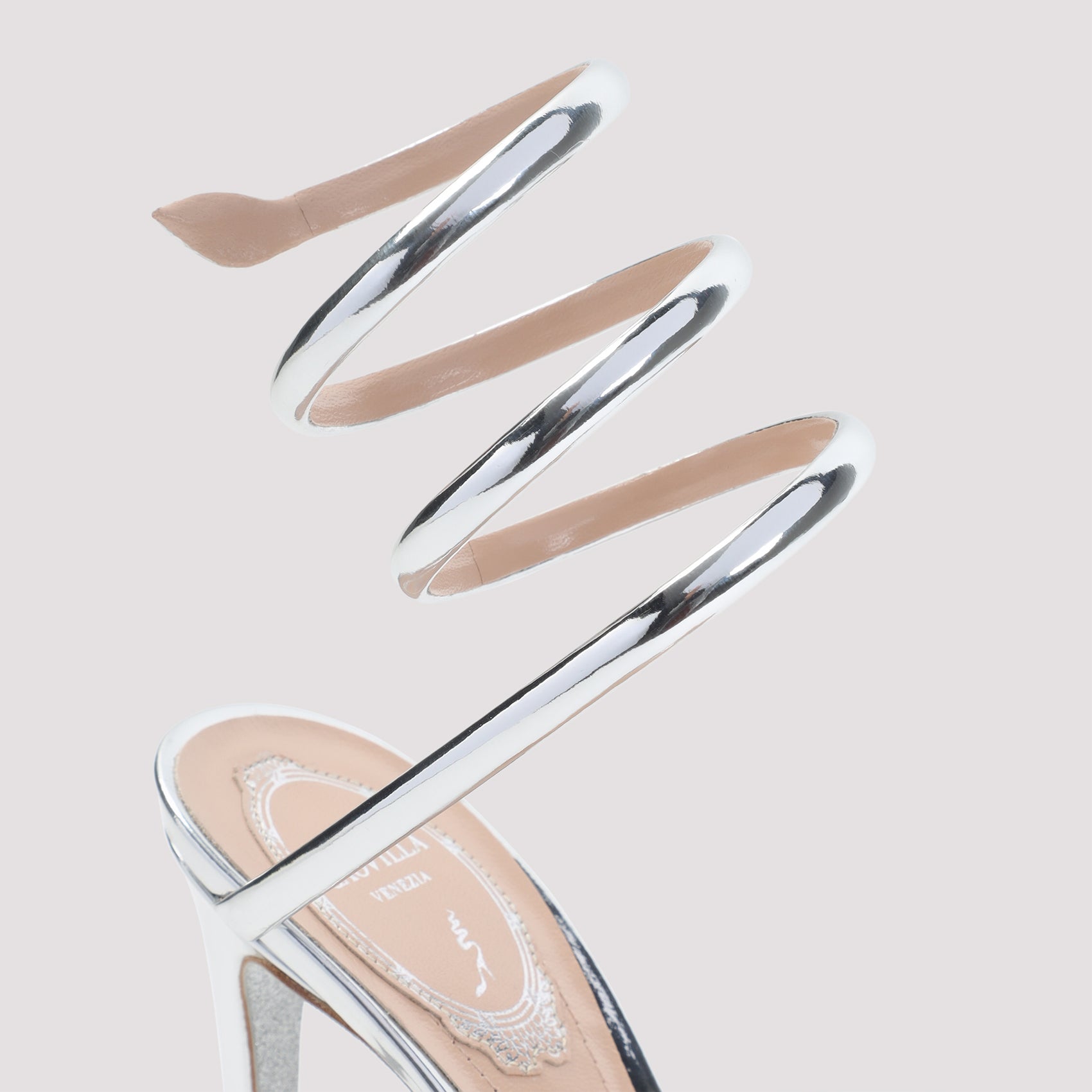 RENE CAOVILLA Mirror Snake Sandals with 10.5cm Heel Height