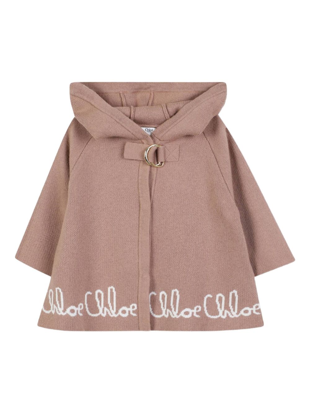 CHLOÉ Hooded Cape with Jacquard Logo Hem for Girls