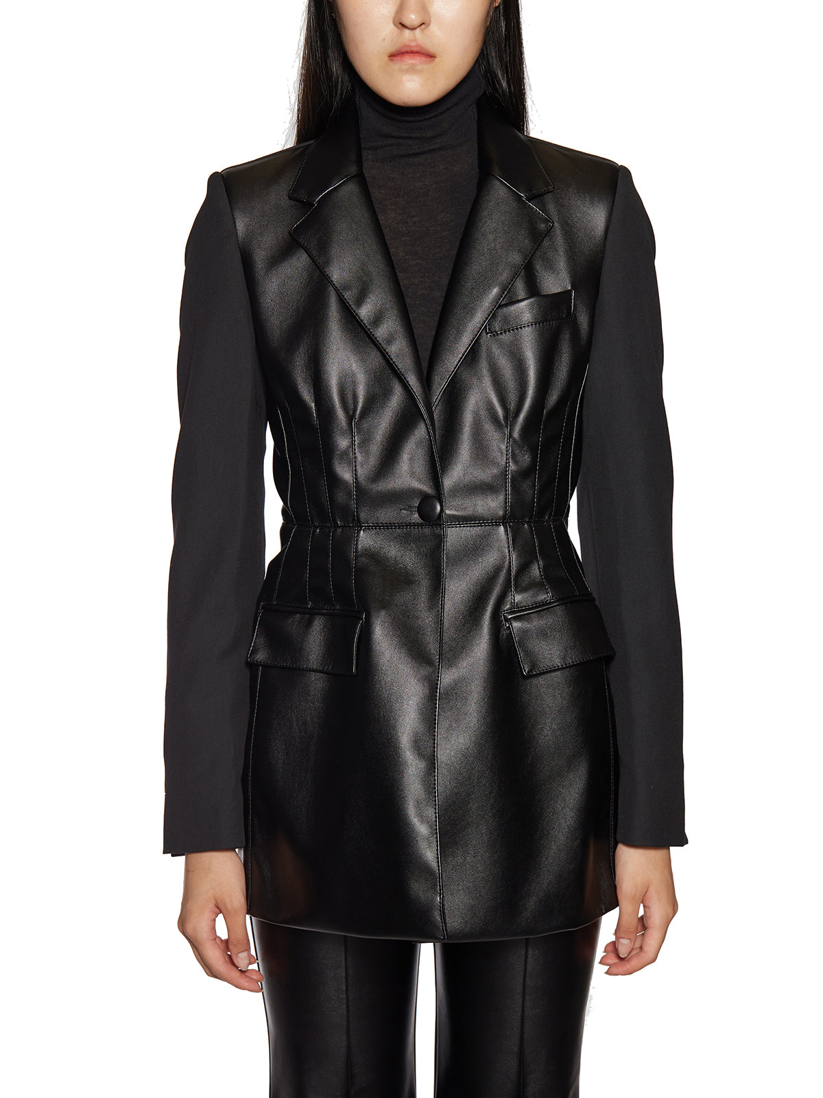 ANDREA YA'AQOV Faux Leather and Virgin Wool Jacket (Size 40)