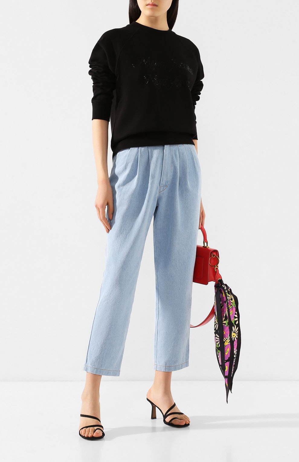 MARC JACOBS Rhinestone Logo Long Sleeve Sweatshirt