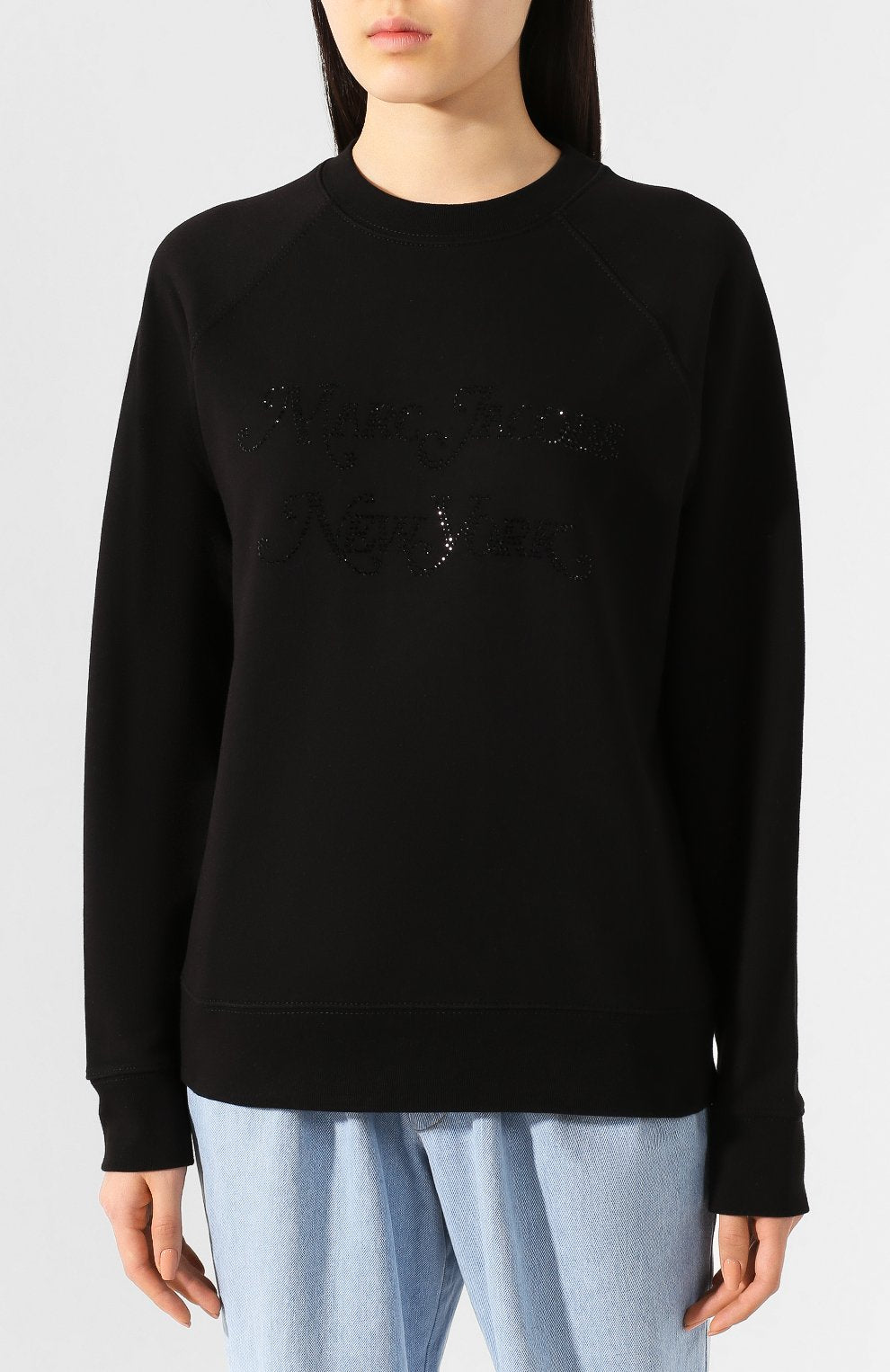 MARC JACOBS Rhinestone Logo Long Sleeve Sweatshirt
