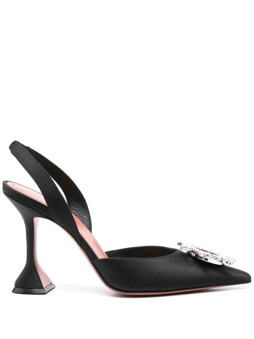 AMINA MUADDI Satin Slingback Pumps with Crystal Embellishment - 105mm Heel