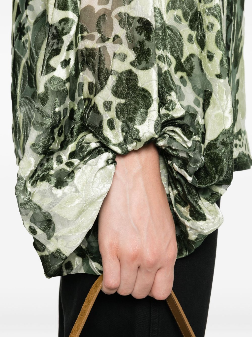 F.R.S FOR RESTLESS SLEEPERS Printed Silk Blouse with Balloon Sleeves and Tie Neck