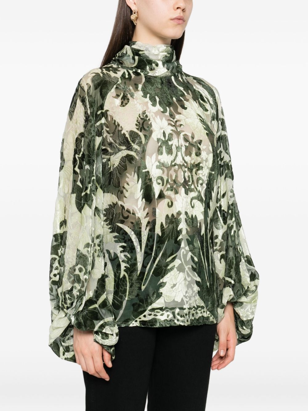 F.R.S FOR RESTLESS SLEEPERS Printed Silk Blouse with Balloon Sleeves and Tie Neck