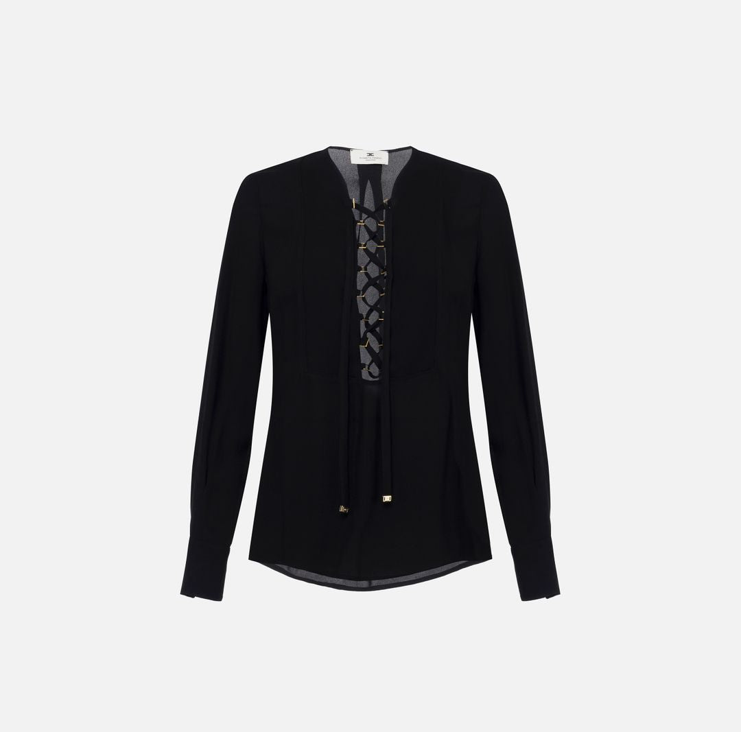 ELISABETTA FRANCHI Lace Up Georgette Blouse