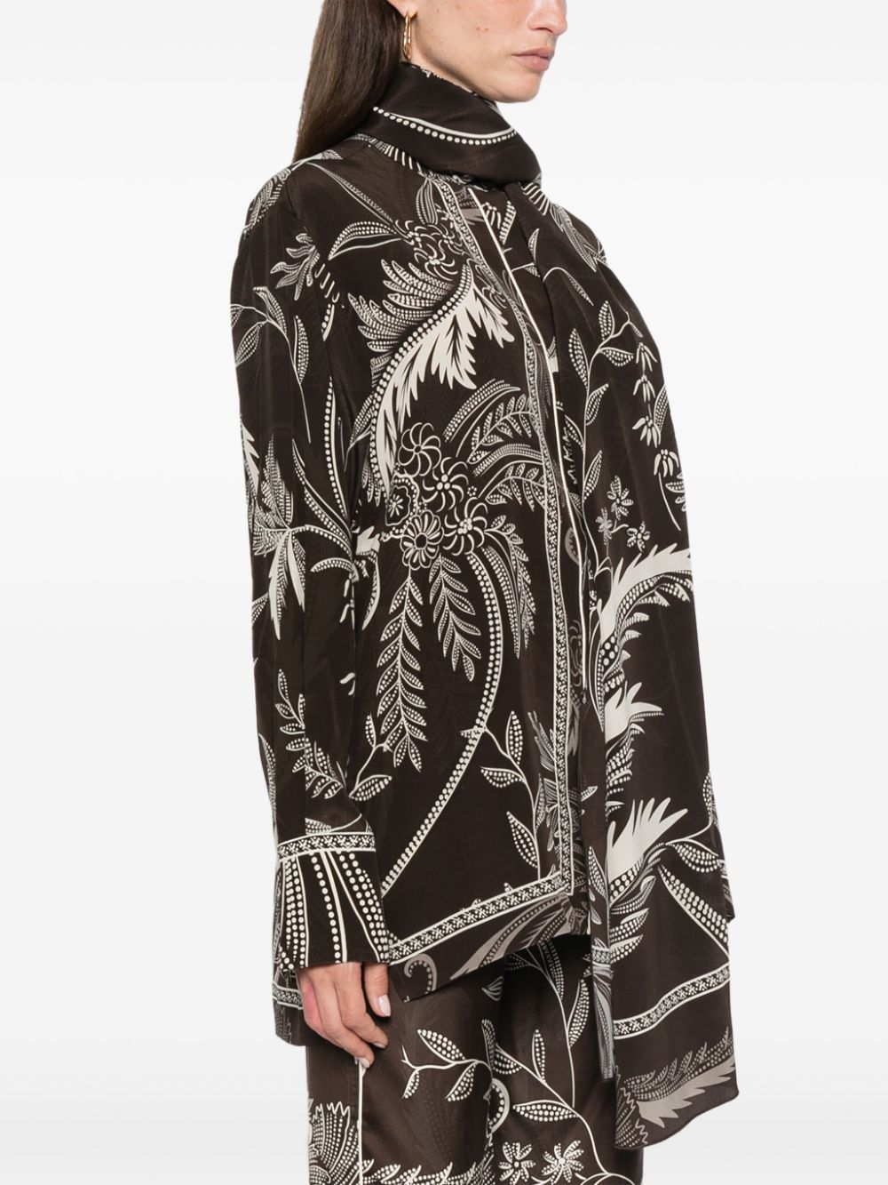 F.R.S FOR RESTLESS SLEEPERS Printed Silk Button-Up Shirt with Botanical Design