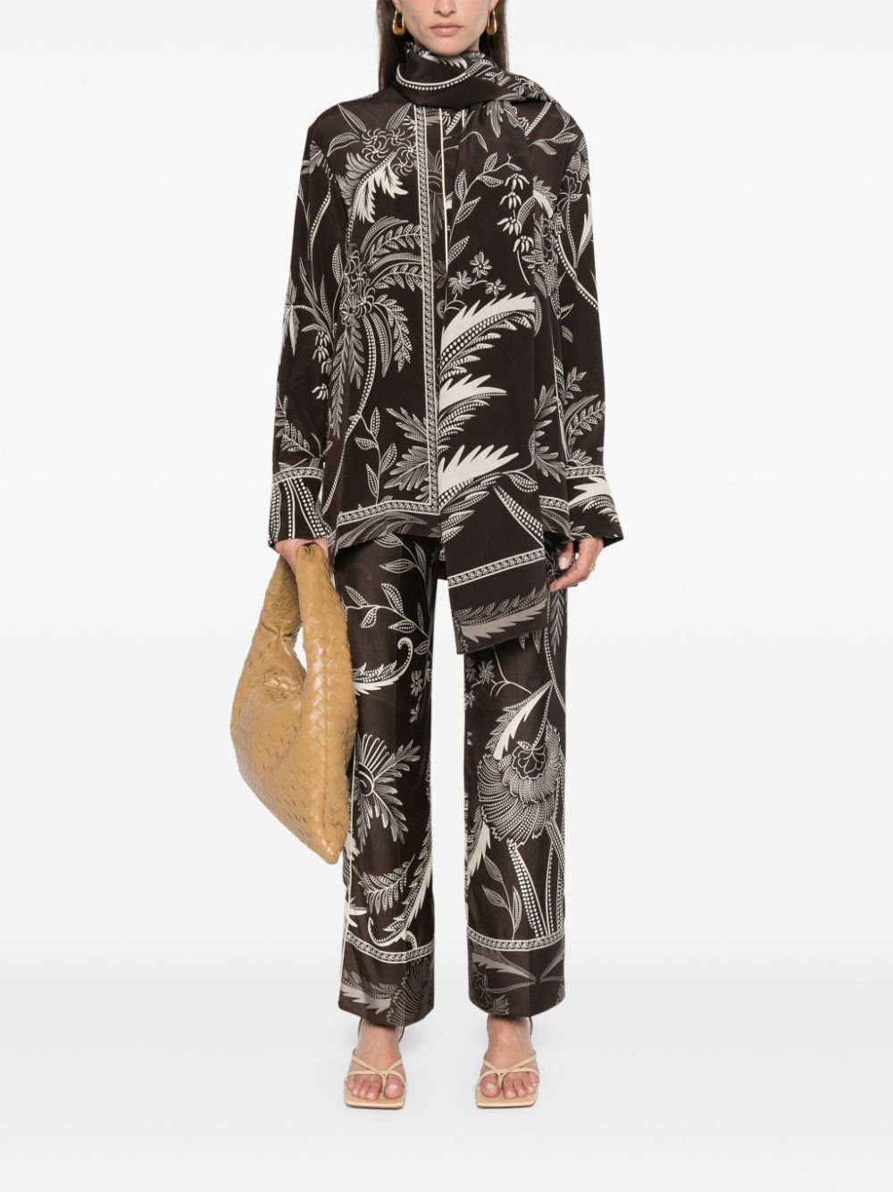 F.R.S FOR RESTLESS SLEEPERS Printed Silk Button-Up Shirt with Botanical Design