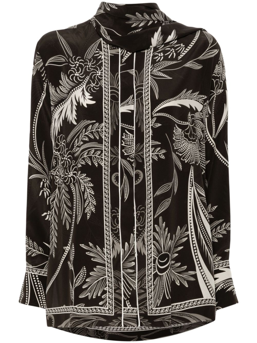 F.R.S FOR RESTLESS SLEEPERS Printed Silk Button-Up Shirt with Botanical Design