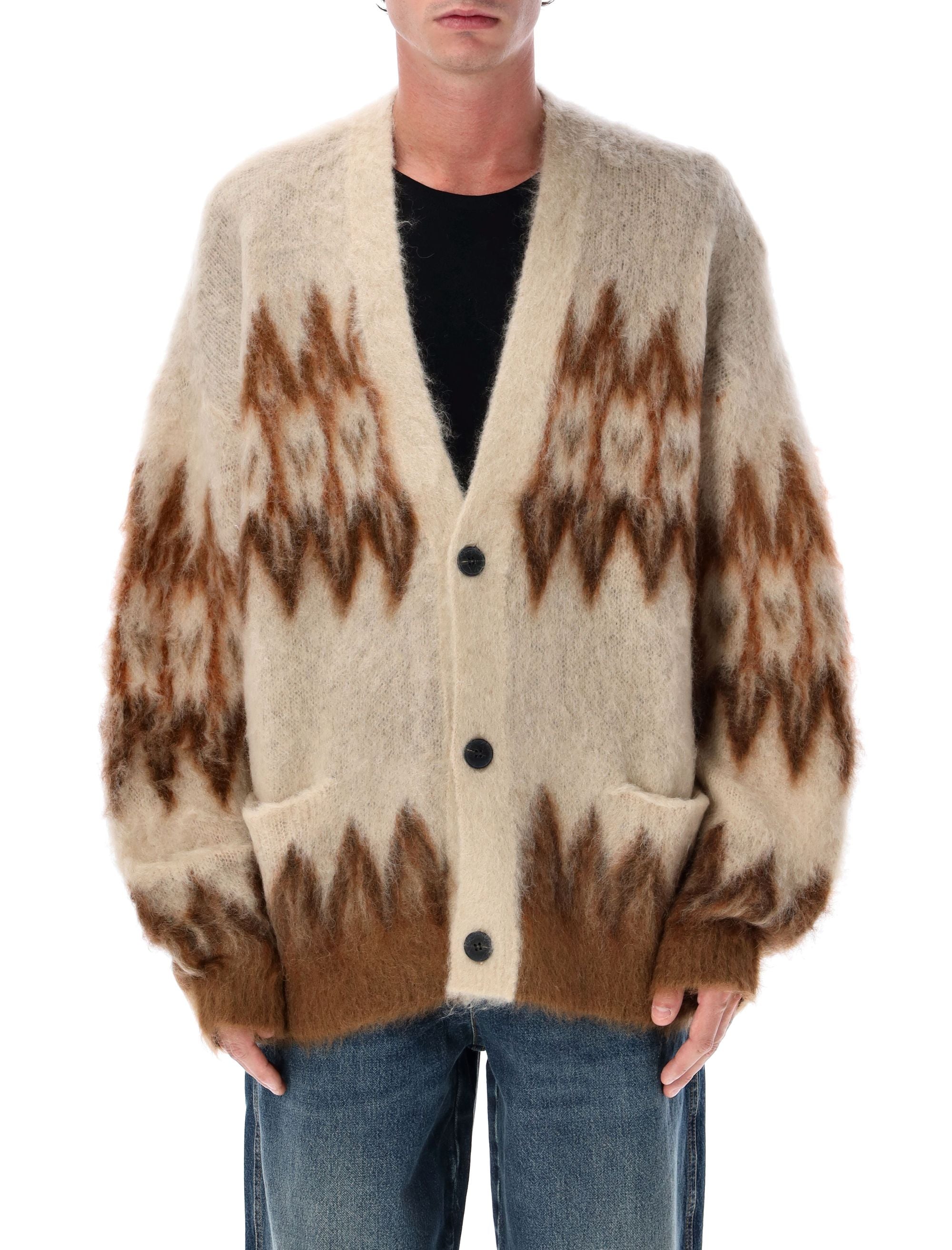 ISABEL MARANT Men's Contemporary Mohair Blend Cardigan with Fair Isle Motif - Size L