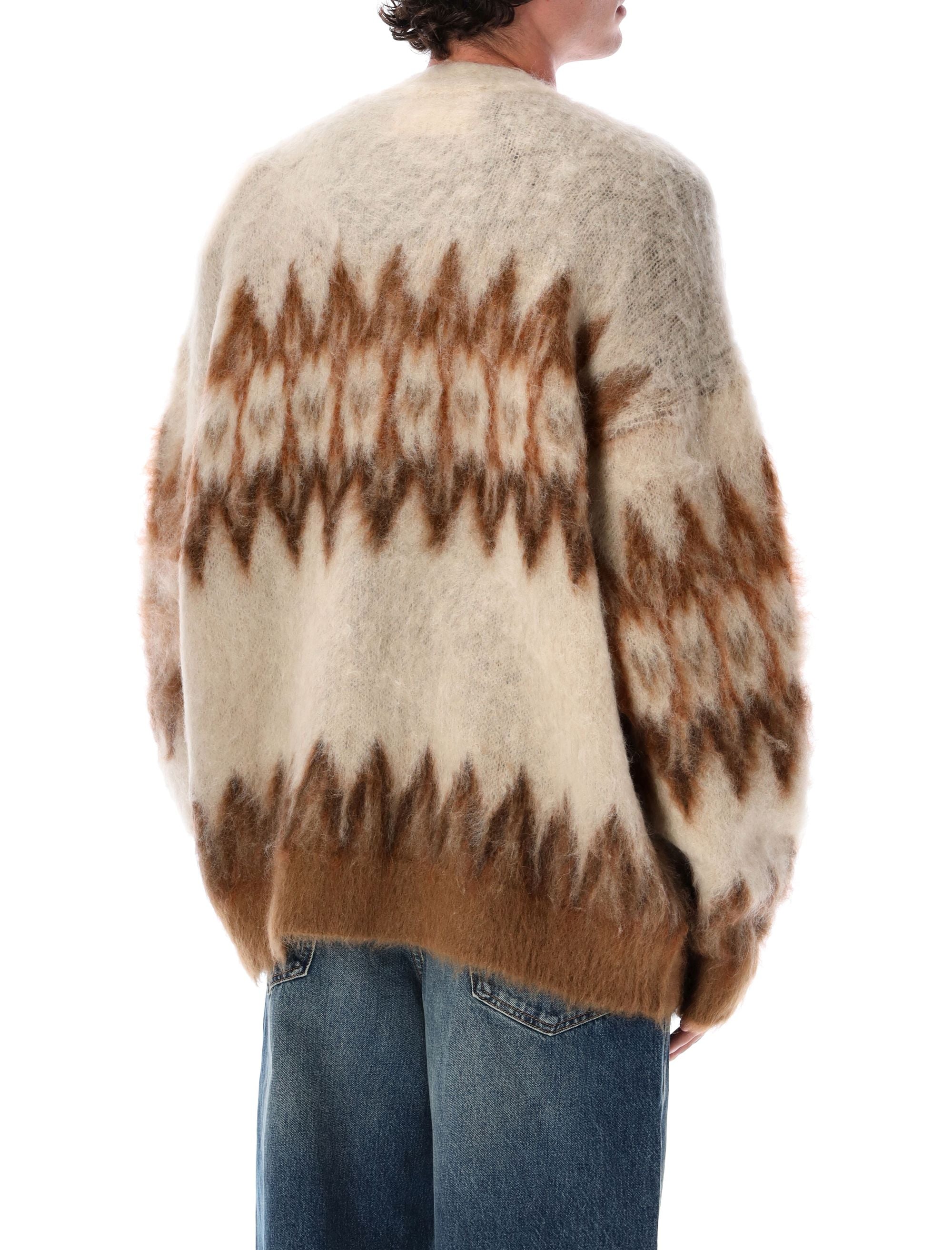 ISABEL MARANT Men's Contemporary Mohair Blend Cardigan with Fair Isle Motif - Size L